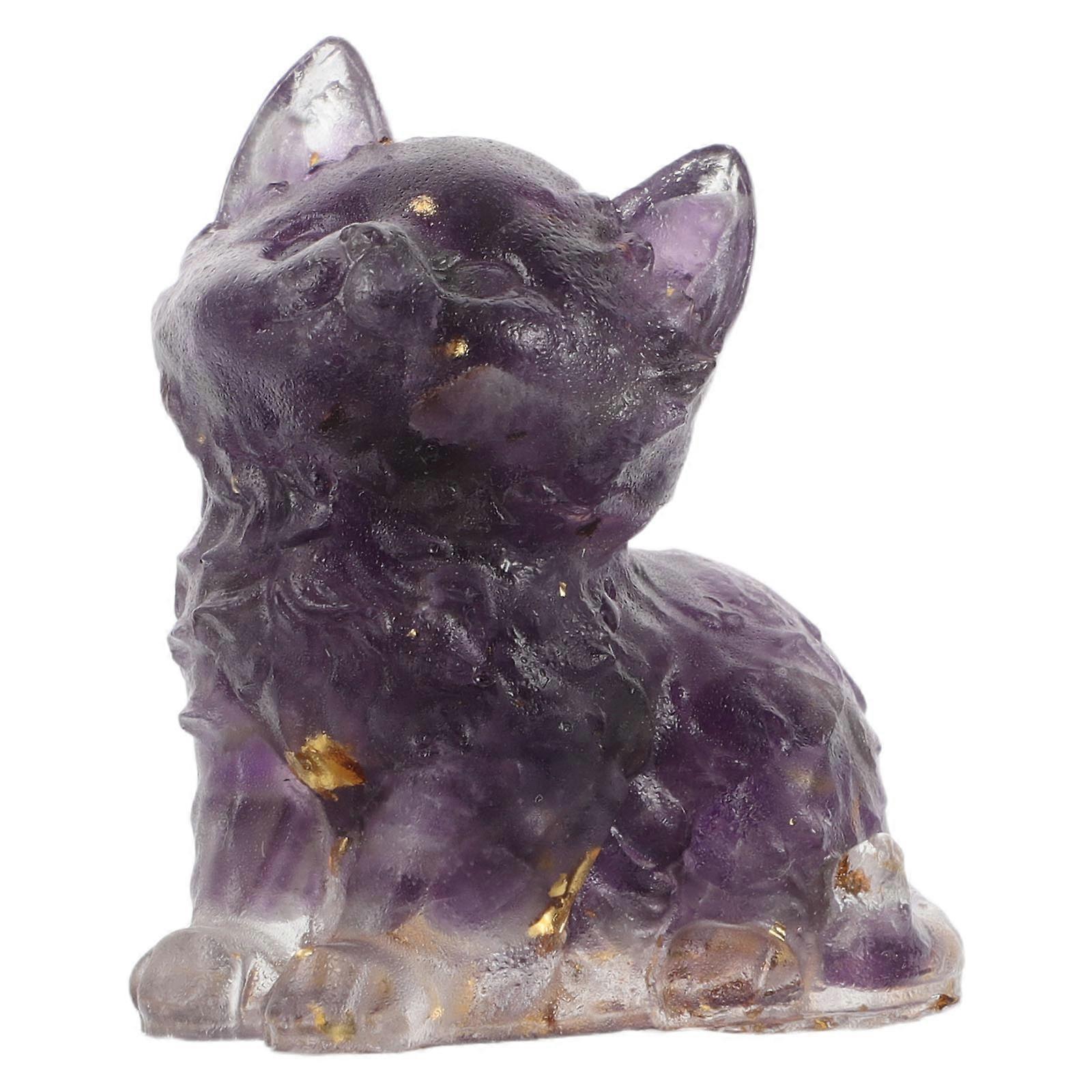 Resin Crystal Cat Figurine for Home Decor Purple Handcrafted Mini Statue 3.5 Inches