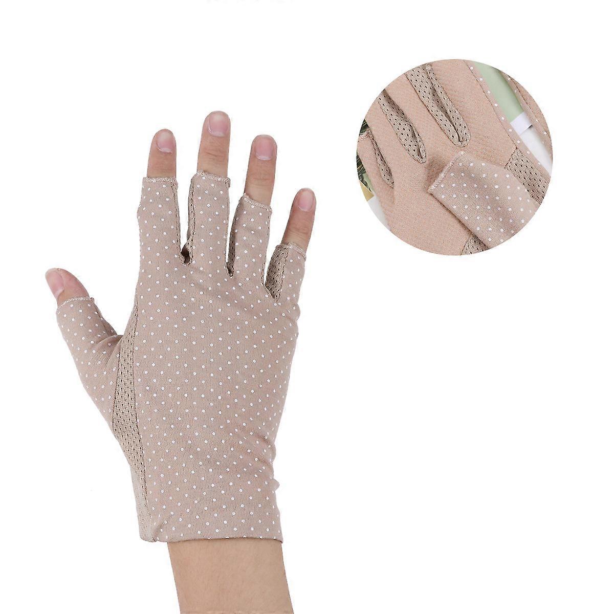 Khaki Cotton UV Protection Gloves for Women Ideal for Driving with NonSkid Design Lightweight and Comfortable 0.1oz