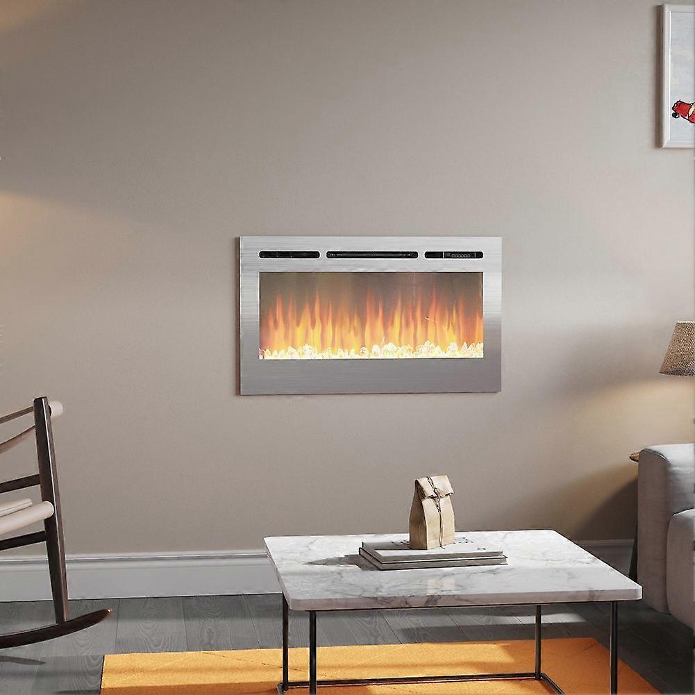 36 Inch LED Wall Mounted Inset Electric Fireplace - Silver