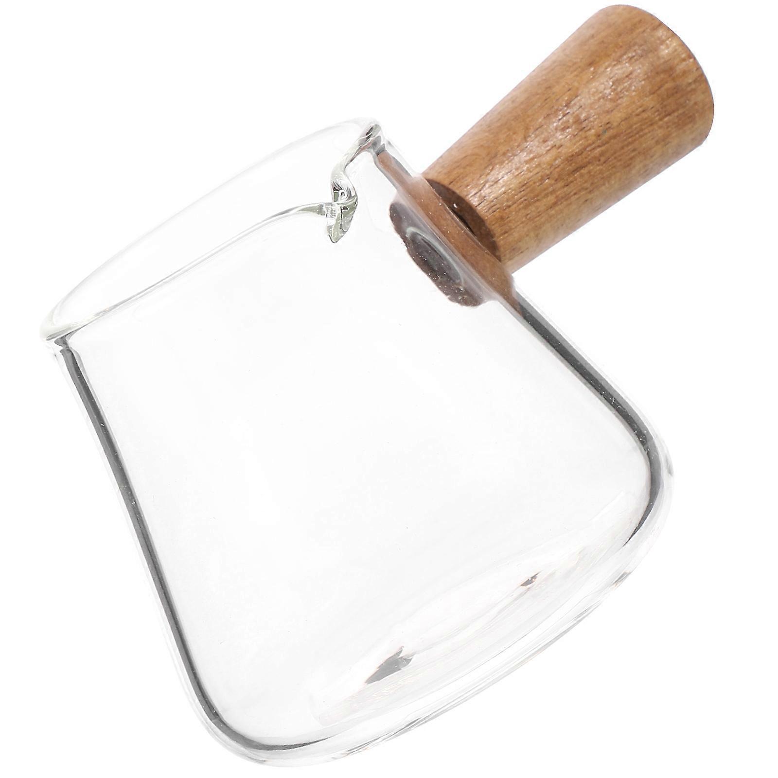 Transparent Glass Creamer Pitcher with Wood and Convenient for Home Use 14 oz