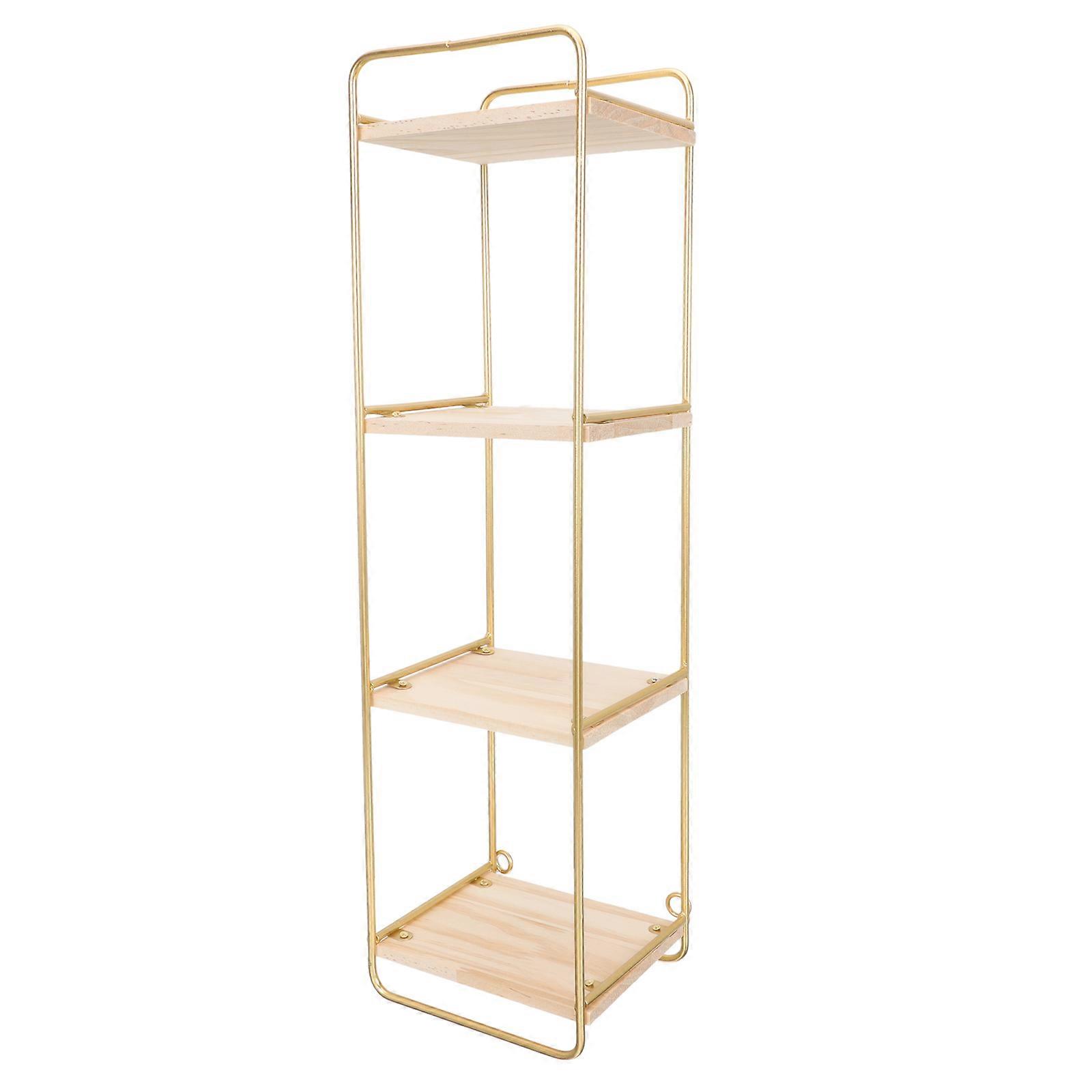 Gold Multi-layer Hanging Wall Shelf for Home with Iron and Wood Material No Wall Damage