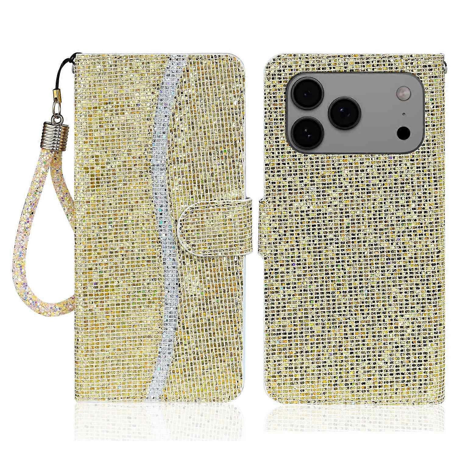 Do iPhone'a 17 Pro Max Etui Portfel ze skóry PU Gniazda na karty Brokatowy pokrowiec na telefon