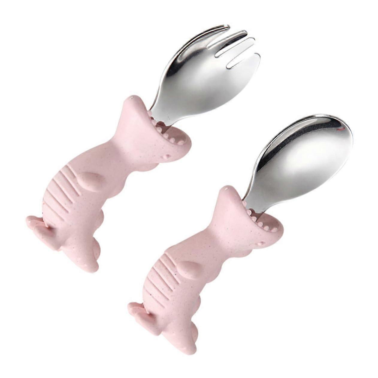 Dinosaur Fork Spoon Training Utensils 2-Pack Self-Feeding Soft Grip Easy Clean Vibrant Colors For Toddler Tableware