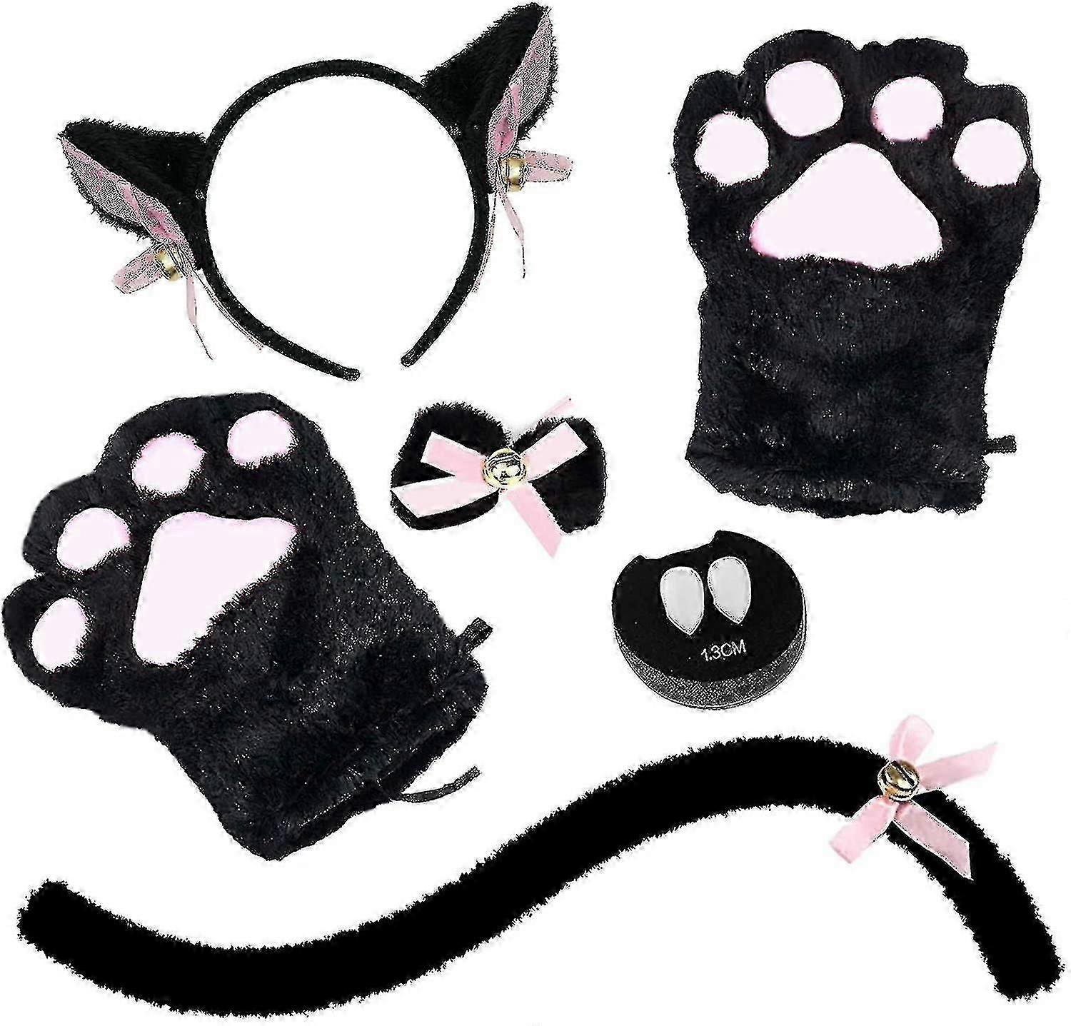 猫コスプレコスチューム5個セット、耳テールカラー足手袋付き