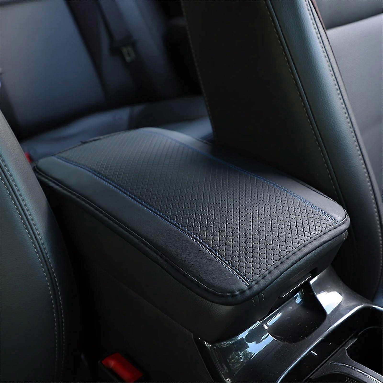 Armrest Storage Box PU Leather Comfortable Embossed Waterproof Anti-Fouling Cushion for Car Central Control BK Blue