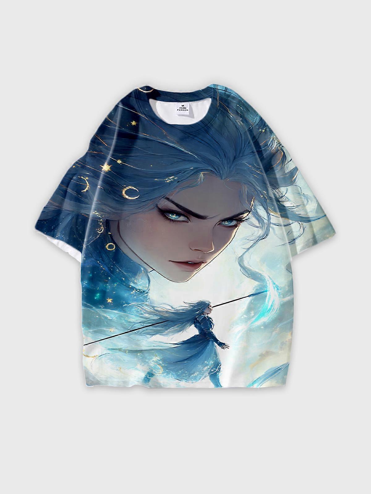 T-Shirt Round Neck, Loose Short Sleeve Pattern Graphic Tee, Unisex Summer Casual Top V2208