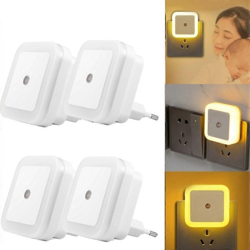 4x LED Night Light Socket Children's Twilight Sensor Socket Light Night Light Stair Light (Warm White)