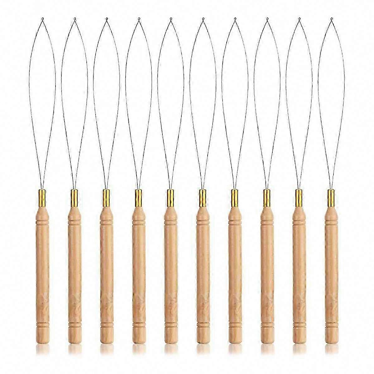 Hair Extensions Loop Needle Threader Pulling Hook with Wooden Handle Bead Threader