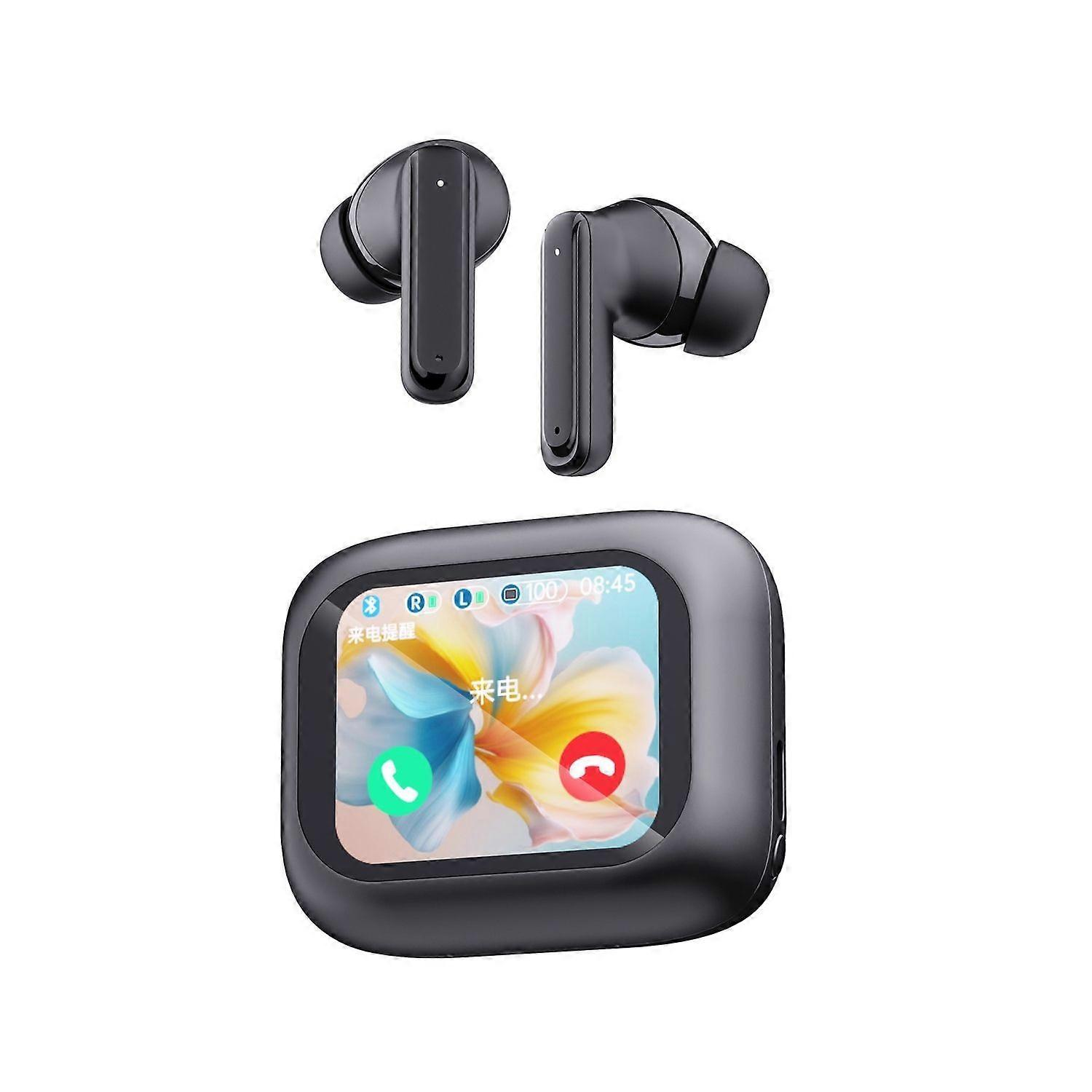 Wireless Earphones TWS Bluetooth 5.3 Active Noise Cancellation Smart Touch Screen for iPhone Android(Black)