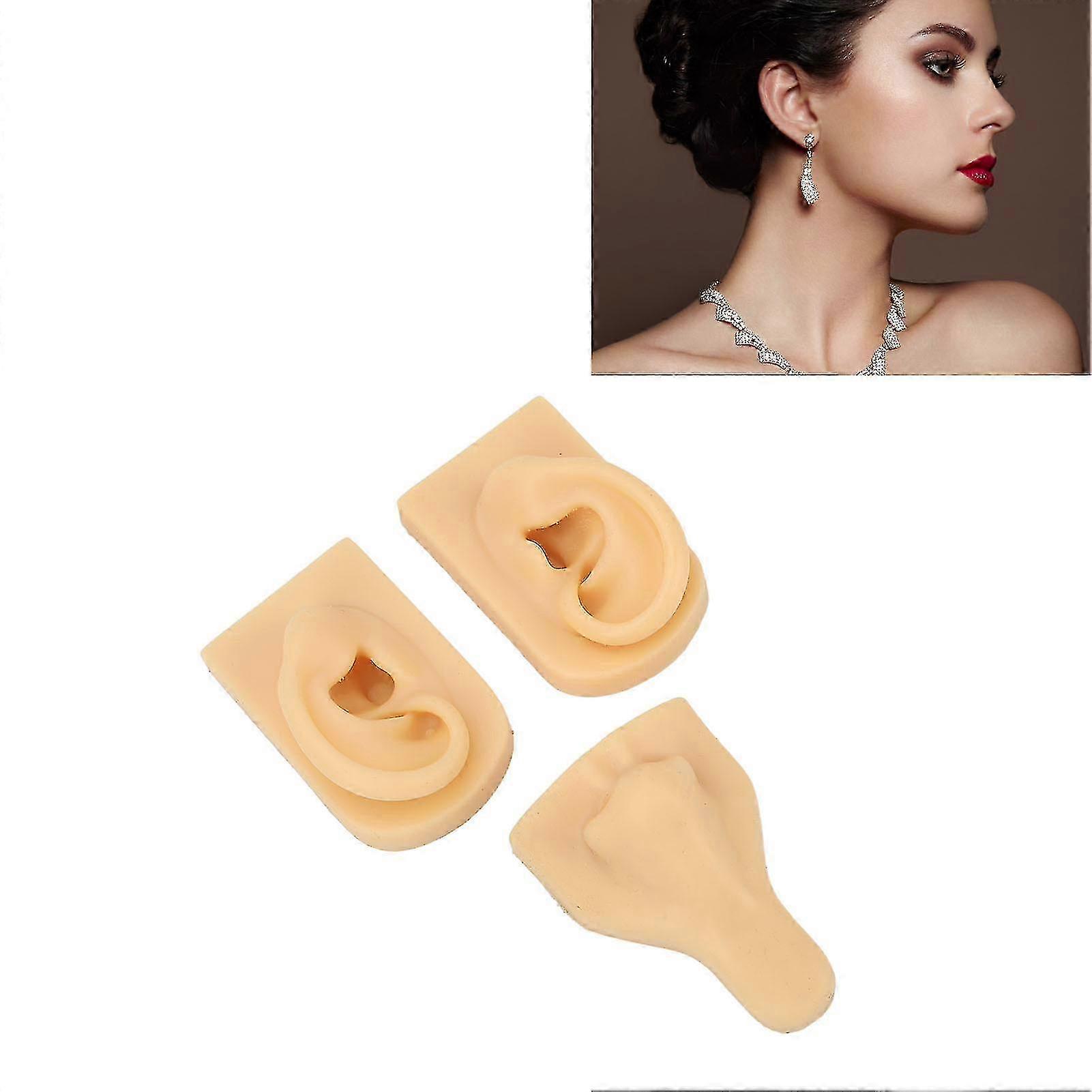 Silicone Nose Ear Model 3D Simulation Nose Ear Model Set for Piercing Practice Teaching Light Skin Tone
