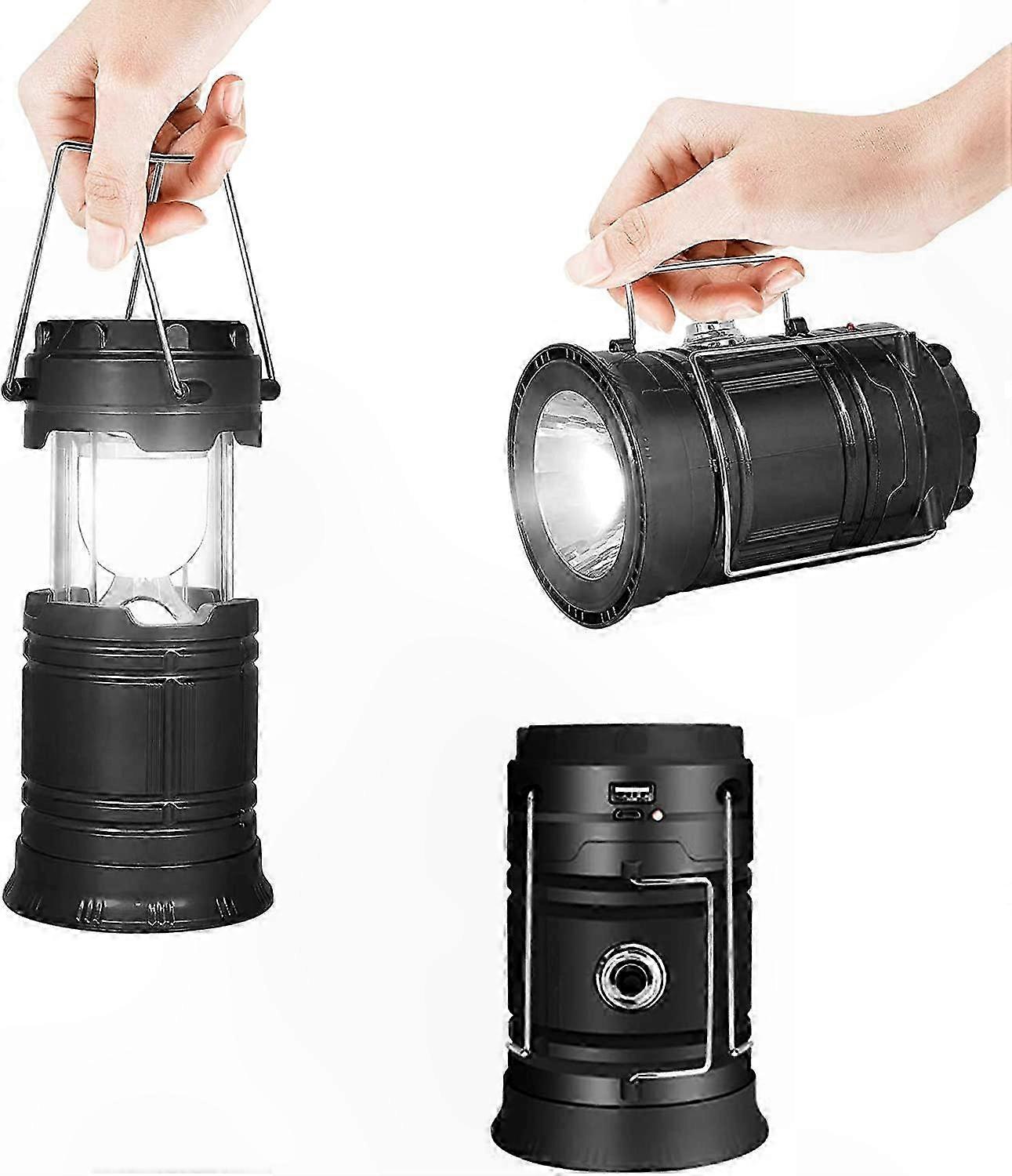 Solar-Powered LED Lantern with USB Rechargeable Battery and Dual Mode Functionality for Camping and Outdoor Use