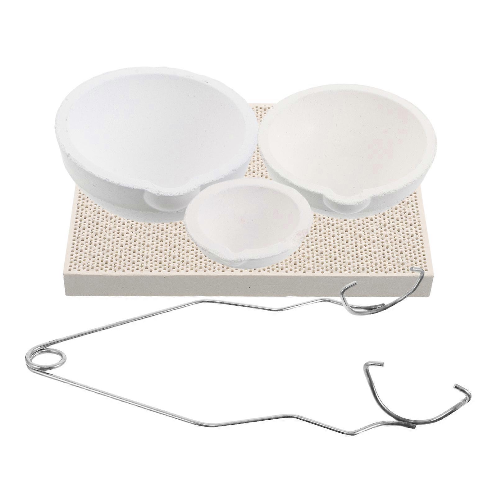 4Sets Melting Crucible Bowl for Metal Casting Ceramic Crucible with Soldering Plate