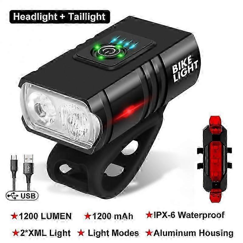 1200LM T6 LED Bike Light USB Rechargeable Lamp MTB Road Bikes Front And Rear Bicycle