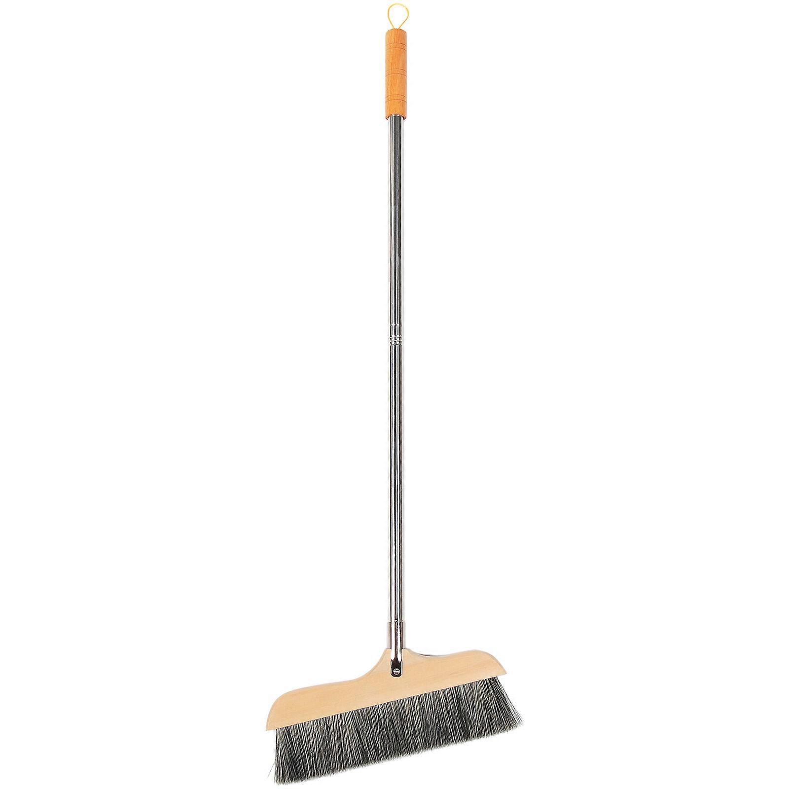 Pig Bristle Wooden Broom for Cleaning with Soft Bristle and Stainless Steel