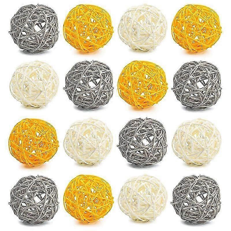 Decorative Balls for Bowl Centerpiece,16PCS Large Rattan Balls 2.8 Inch Yellow Wicker Balls Decorati