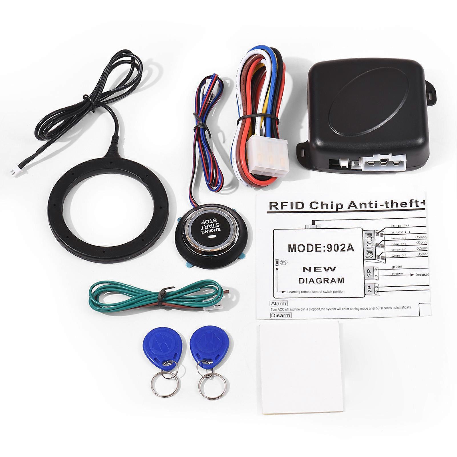 Car Alarm System with One Click Start and Stop Push Button Keyless Ignition Kit for Most DC12V Cars