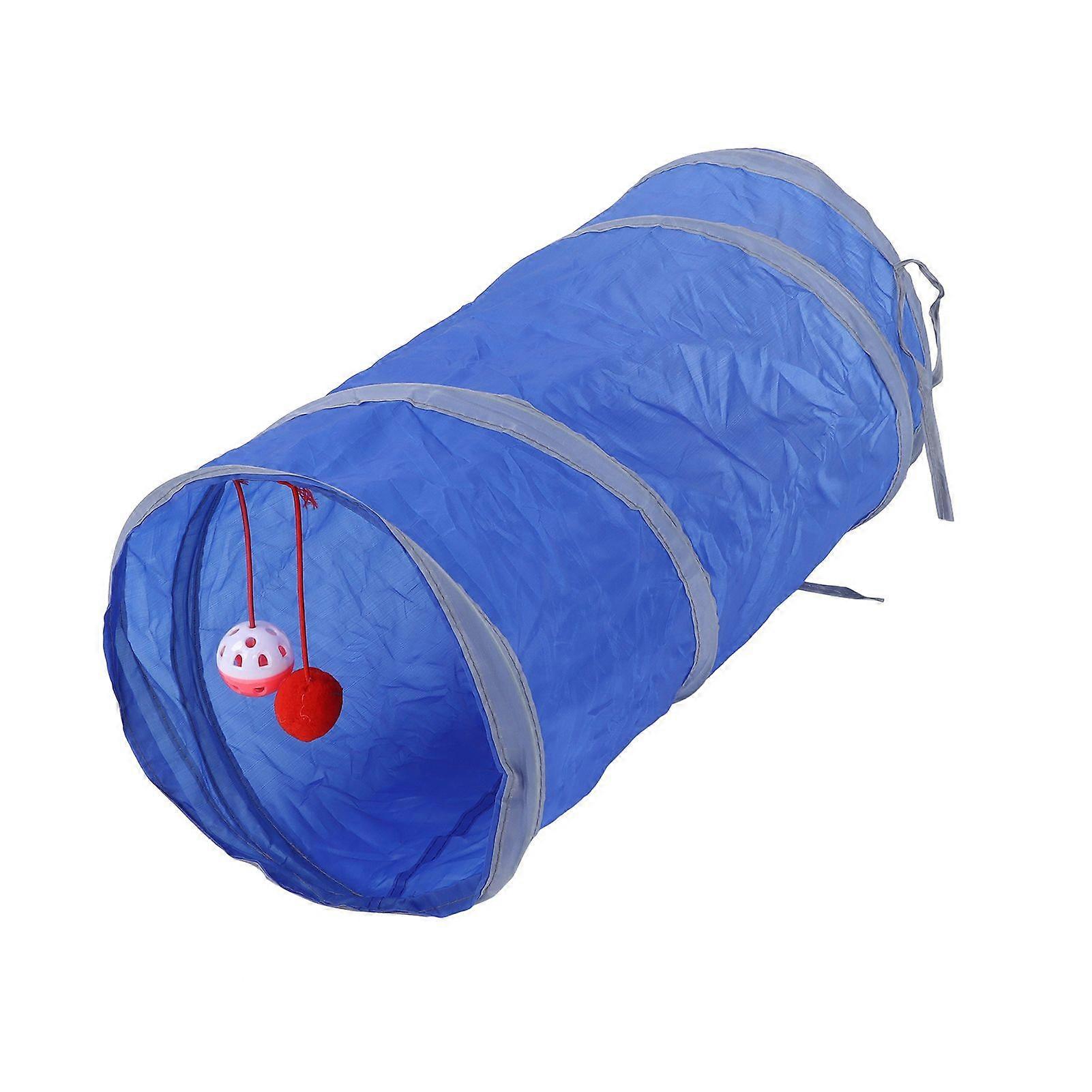 Cat Tunnel Foldable Polyester Interactive Tunnel Toy with Hanging Ball for Cats Rabbits PuppiesRoyal Blue