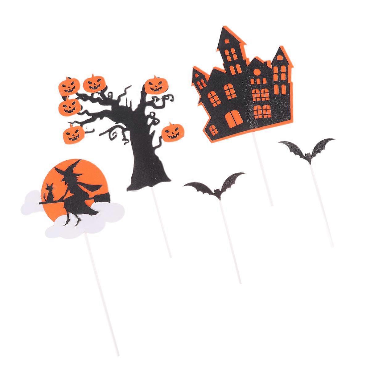 25Pcs Halloween Cake Toppers Funny Bat Witch Castle Decorative Picks For Festival Party Gathering Assorted Color Medium