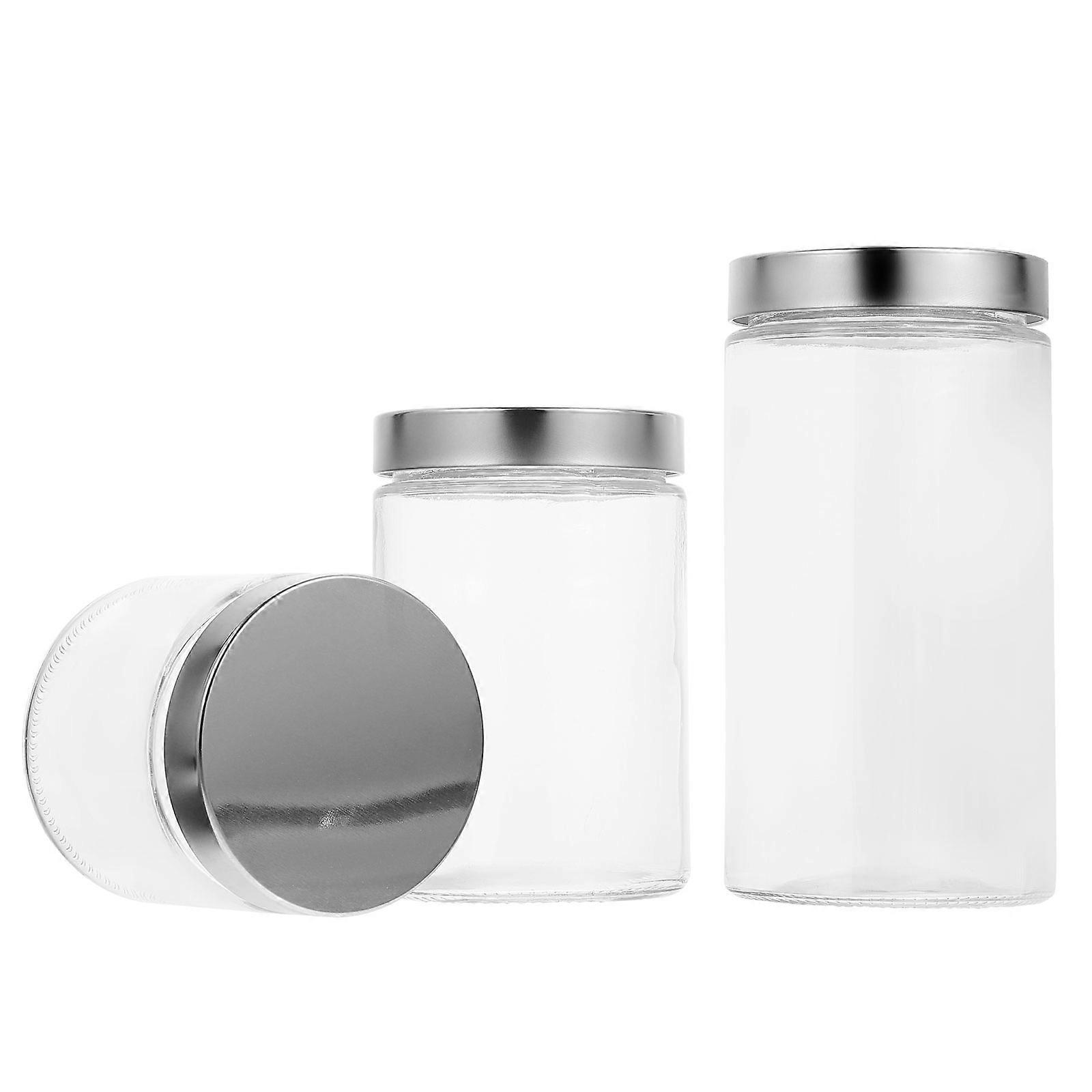 Glass Kitchen Storage Jar 3Pcs Round Transparent Food Storage For Food Preservation 800ML Good Sealing Performance