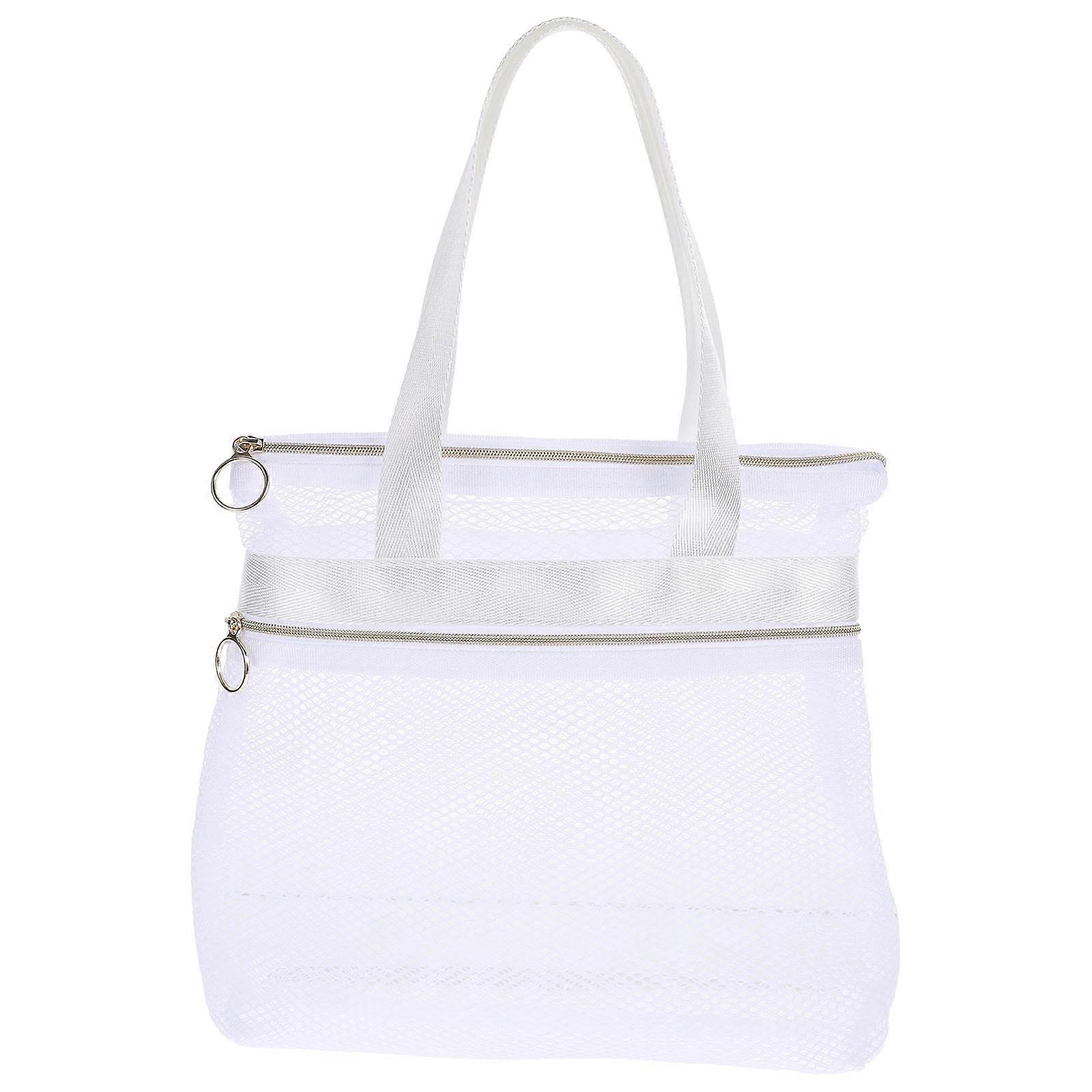 White Breathable Mesh Tote Bag Beach Bag for Storage Use 4Pcs Set