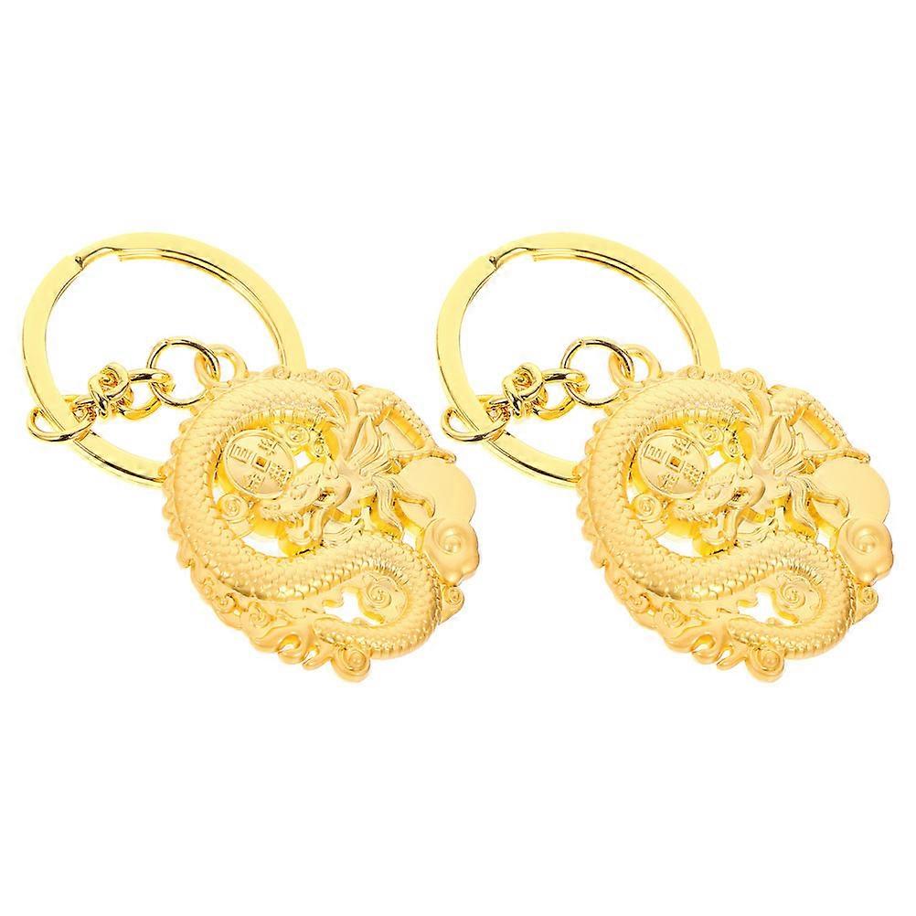 Metal Dragon Keychain for Decoration Golden Color 10Pcs Key Ring Set