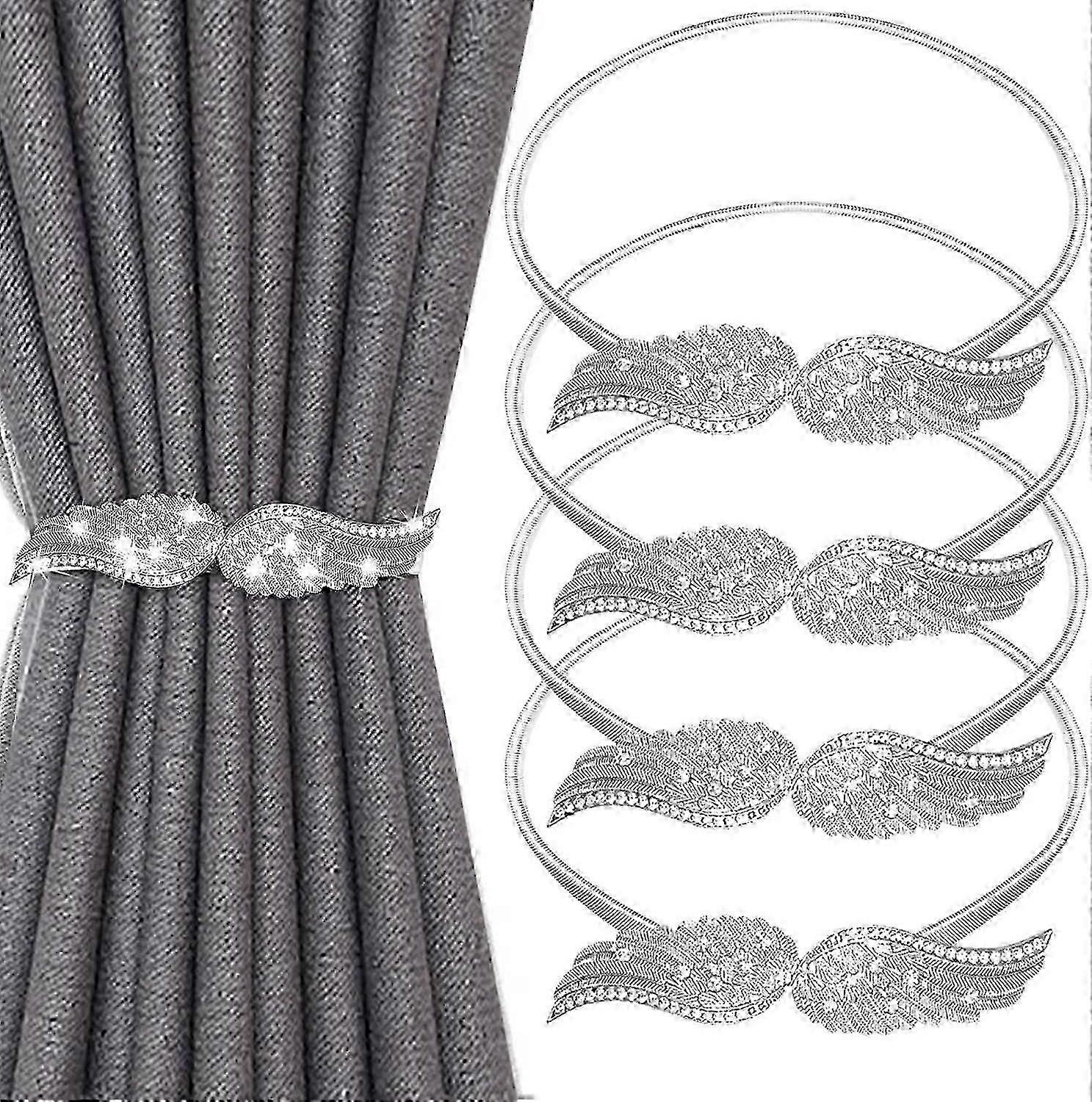 4 Pack Silver Curtain Tiebacks: Adjustable Holdbacks with Metal Spring Rope for Home, Bedroom, and Office
