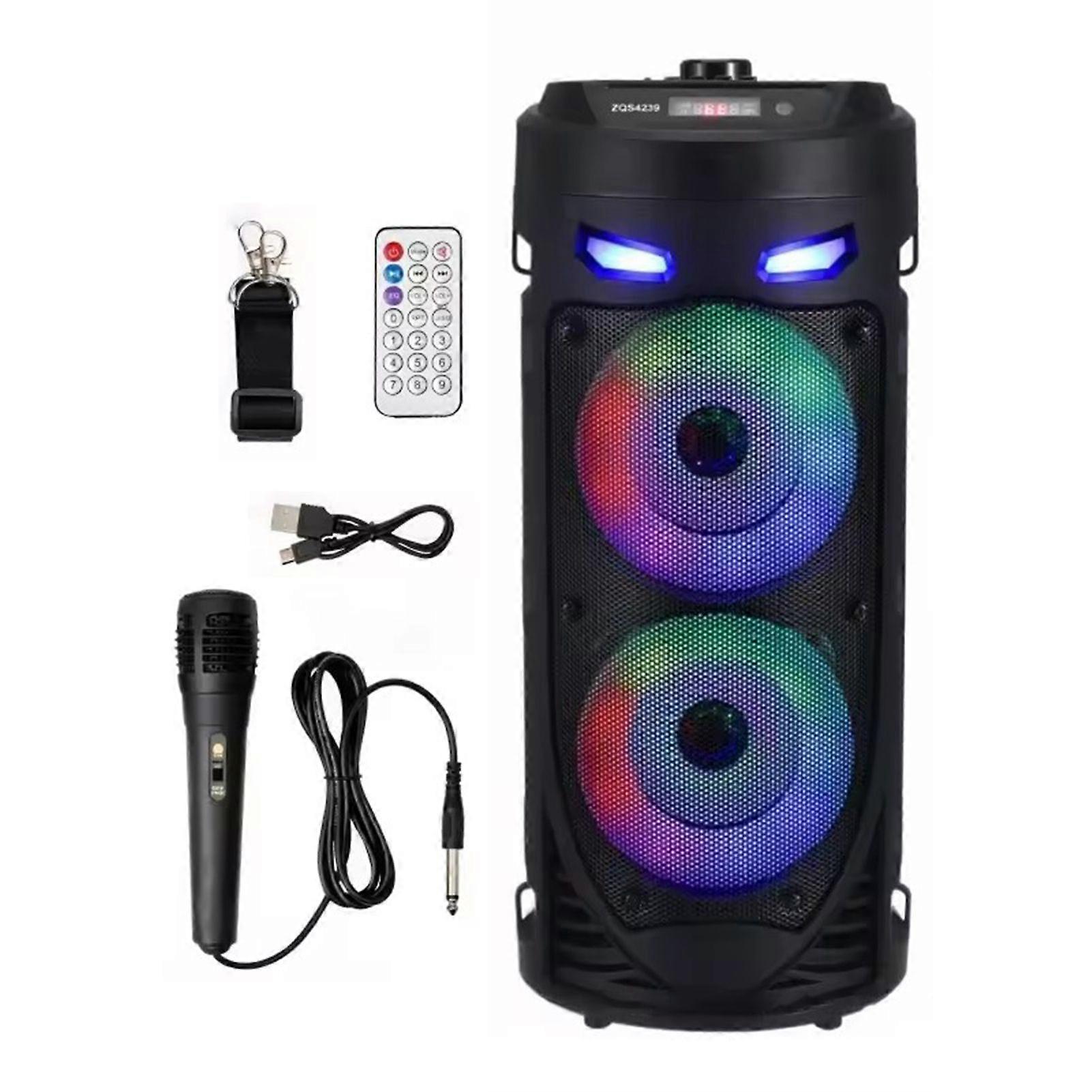 Dual 4-inch Portable Bluetooth Speaker With Microphone, Karoake Party Speaker with Colorful Lights, Loud Stereo Sound