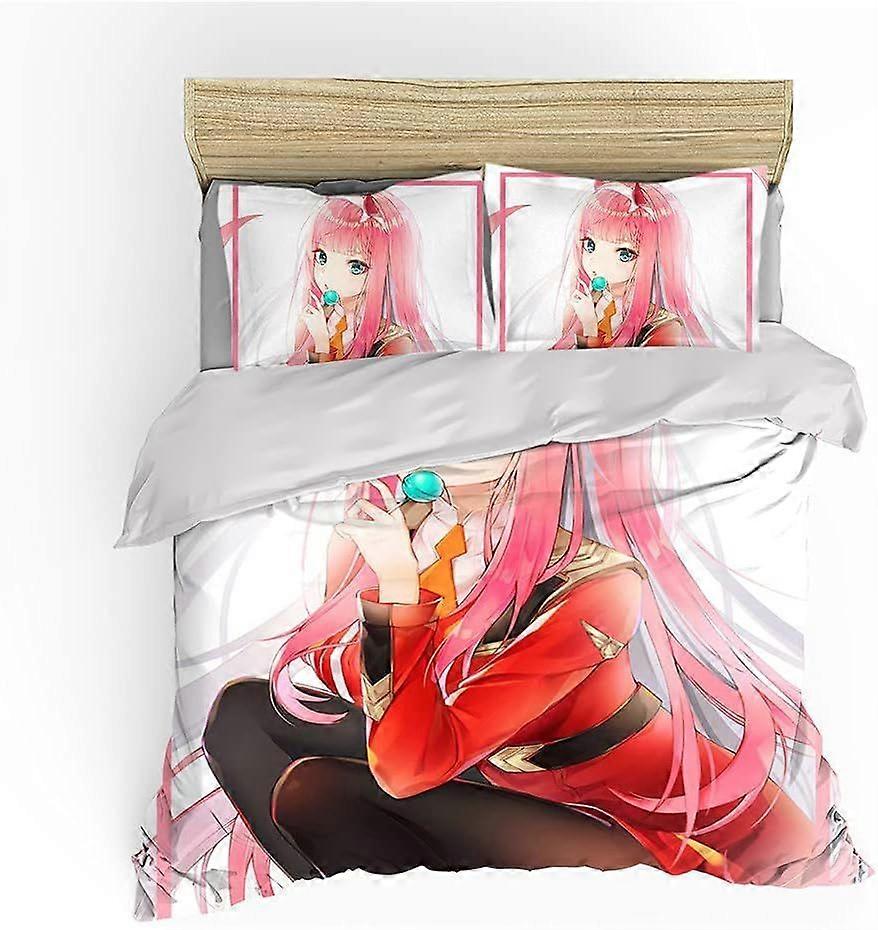 D205 Darling in The Franxx Zero Two Duvet Cover Bedding Set - Duvet Cover and Pillowcase Microfibre 3D Digital Print Three-Piece Bed Linen S205