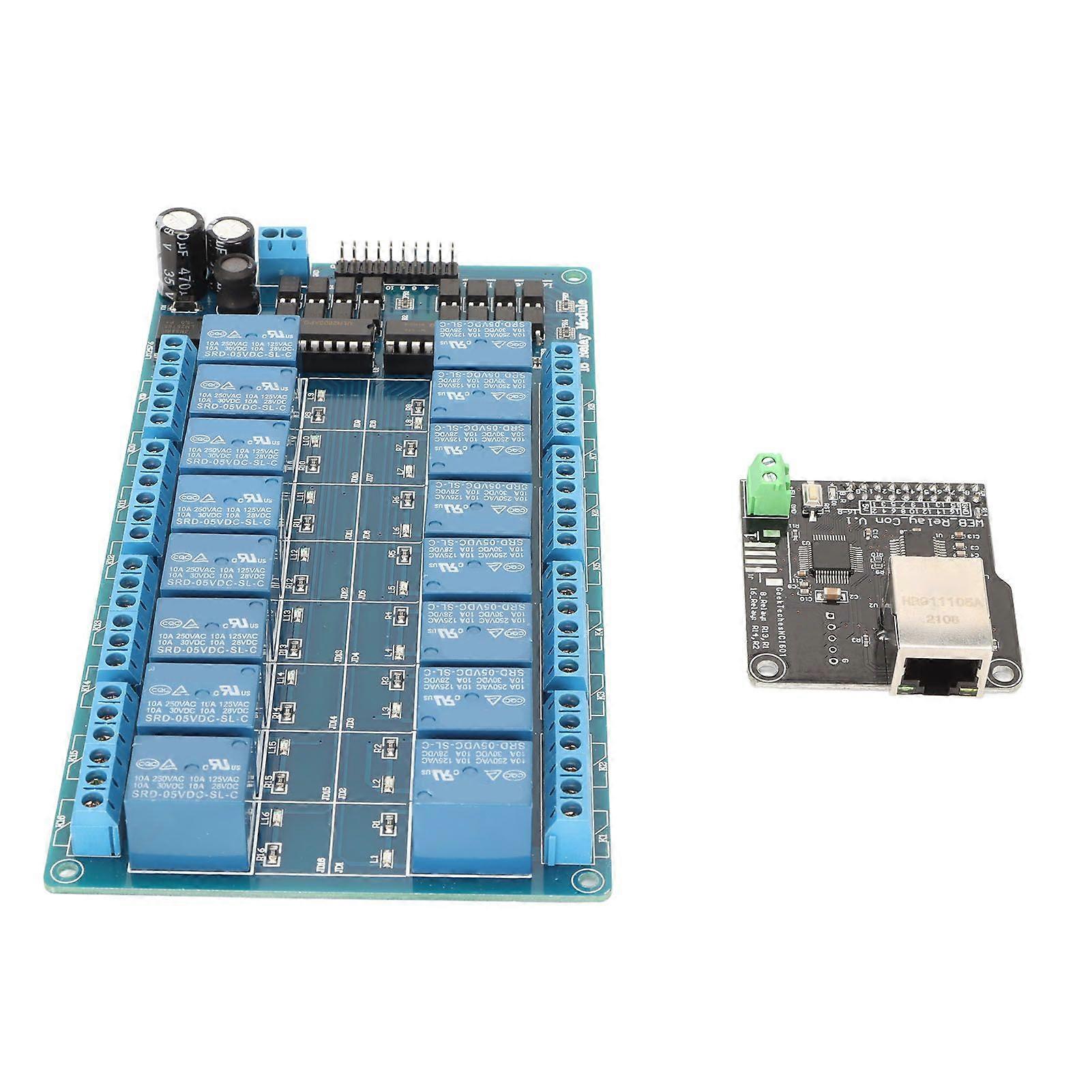 16 Channel Relay Module 5V Ethernet Controller Network Web Server 16 Channel Relay Module RJ45 Interface for Smart Home