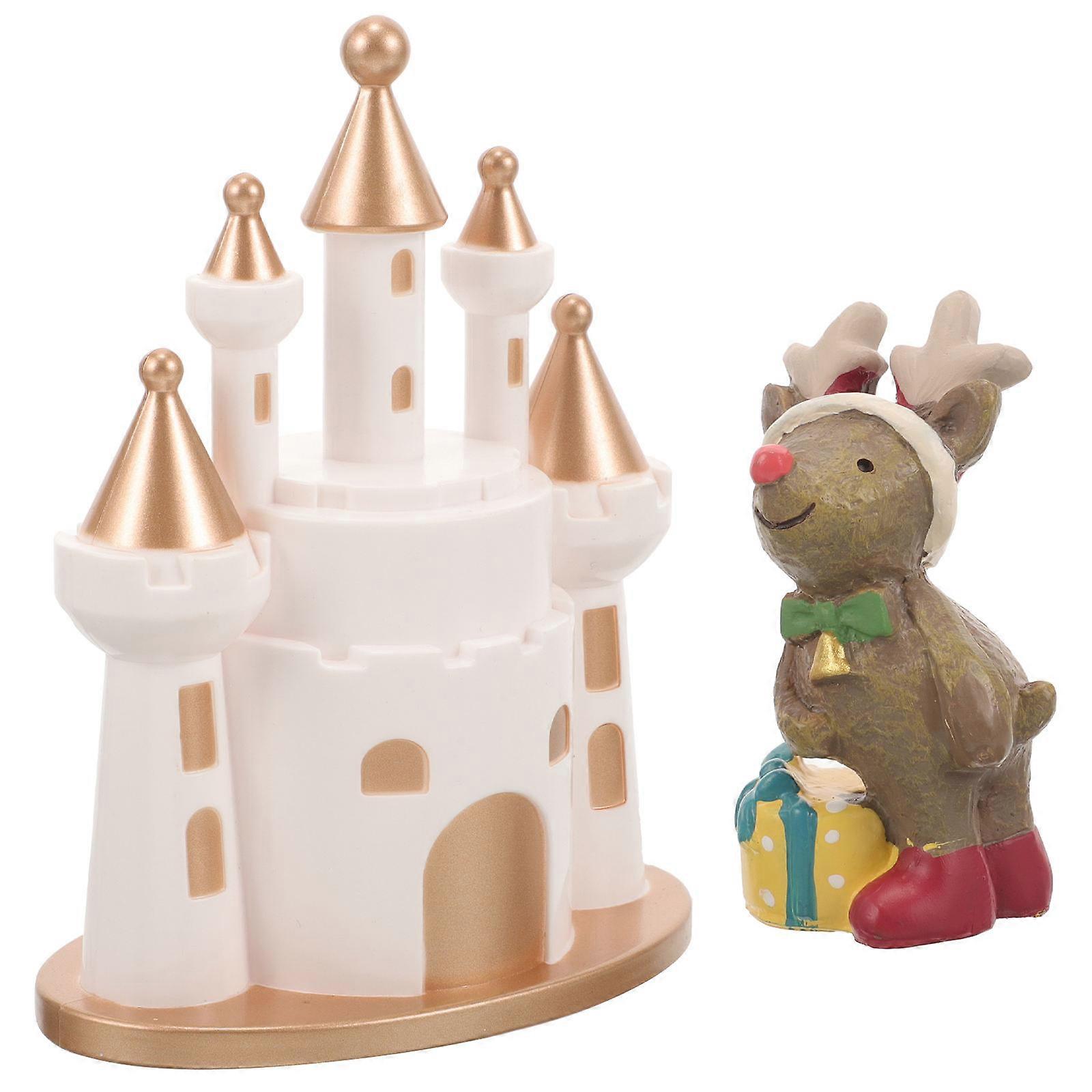 Xmas Elk Display Castle Decoration for Desktop 4Pcs