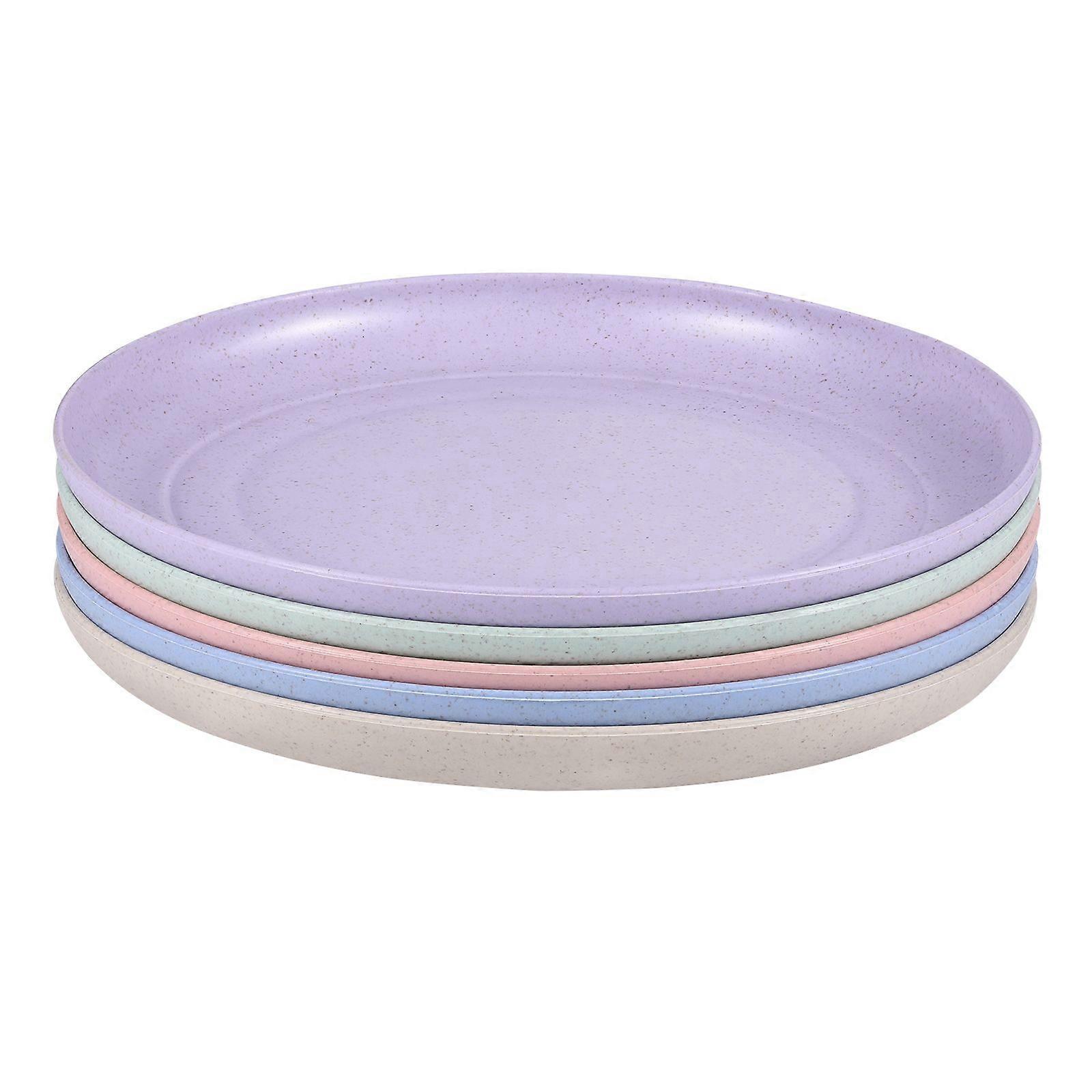 5pcs Wheat Straw Plates Unbreakable Lightweight Dinner Plates Reusable Sturdy Dinnerware Set For Home Kitchen