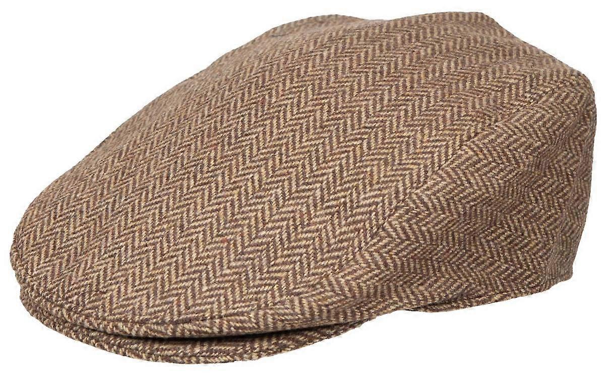Dents Thirlmere Herringbone Tweed Flat Cap - Brown