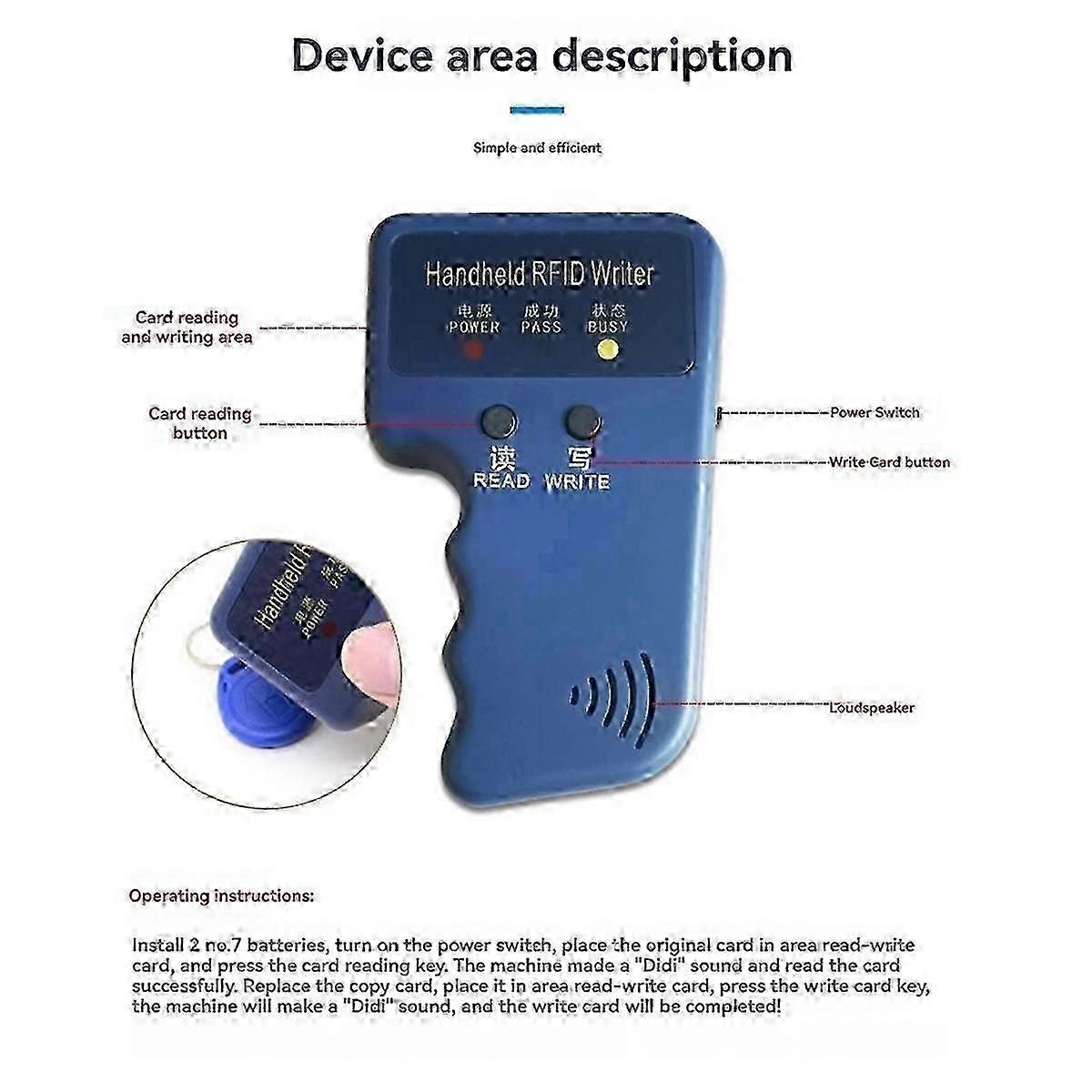 125KHz Card Reader Writer for ID HID and AWID Handheld RFID Copier with 3 T5577 Key Fobs miao4