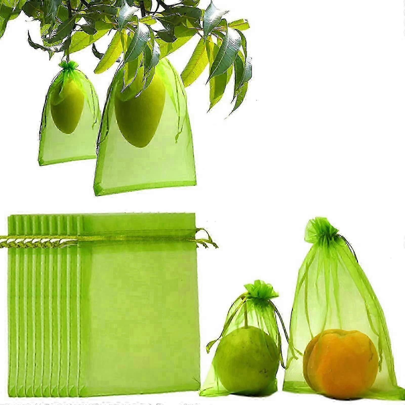 50 Fruit Protection bag Green Netting for Trees Garden Cover Mesh with Drawstring Plant Flower and Vegetables