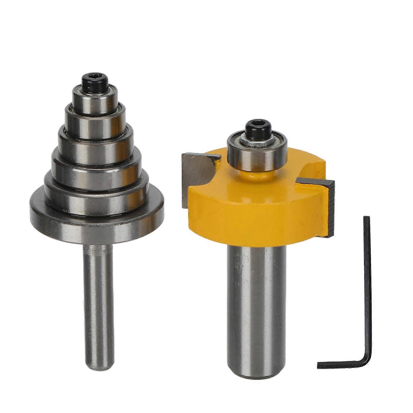 2 Set Rabbet Router Bit Silver Yellow T Type Rabbeting Tenon Milling Cutter 1/2in Shank