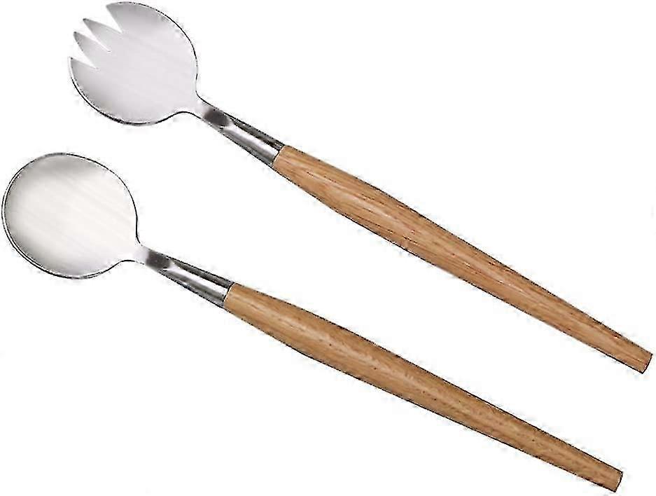 Salad serving set for home with wooden handle fork and spoon