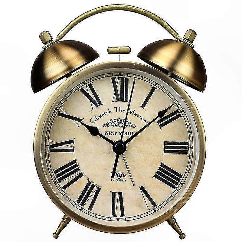 Retro Silent Non-Ticking Travel Alarm Clock with Loud Twin Bell, Battery-Operated Analog Quartz Clock for Kids