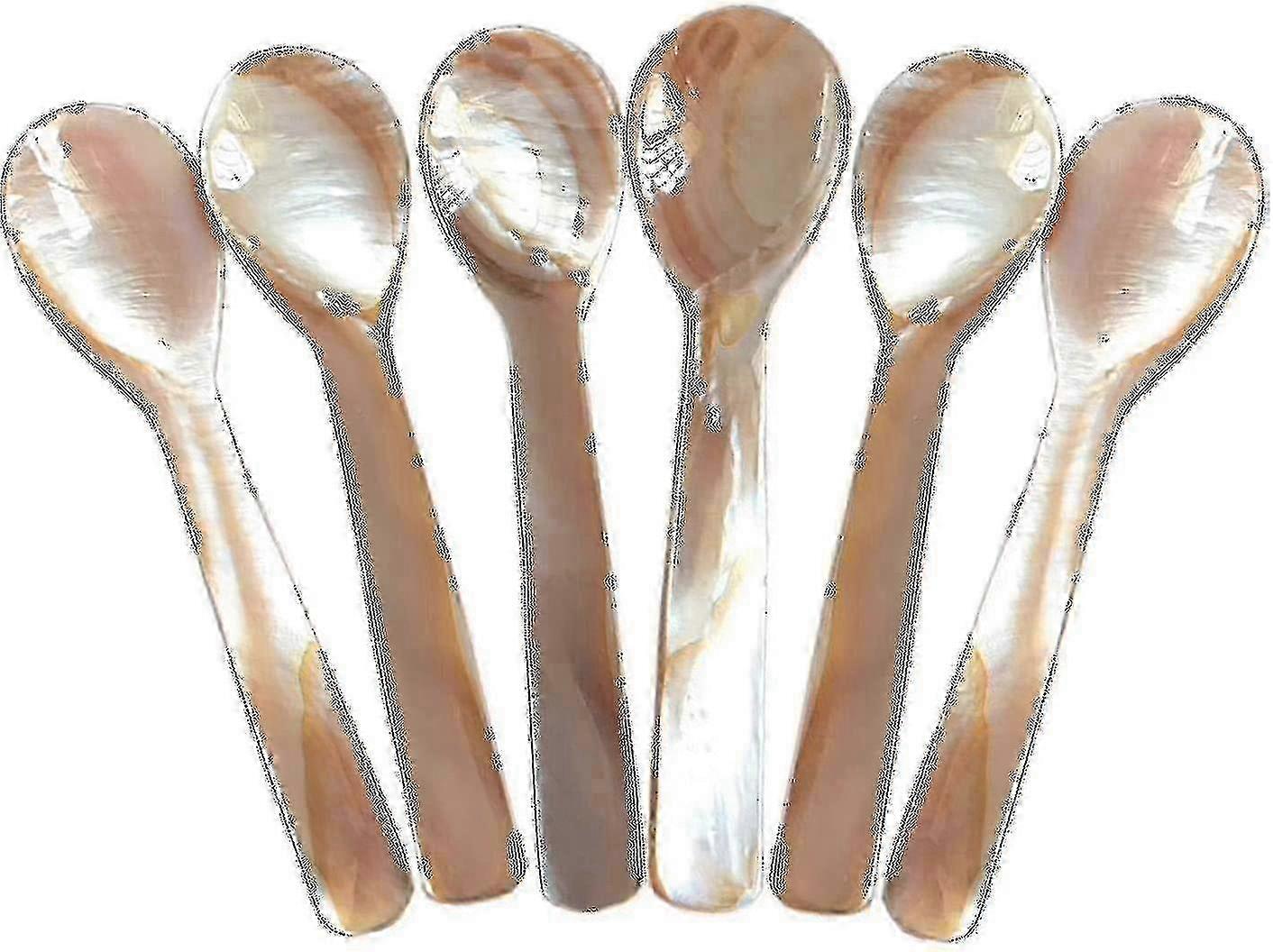 Set Of 6 Mother-of-pearl 11.5 Cm X 3 Cm Mop Caviar Spoons With Round Handle Compatible With