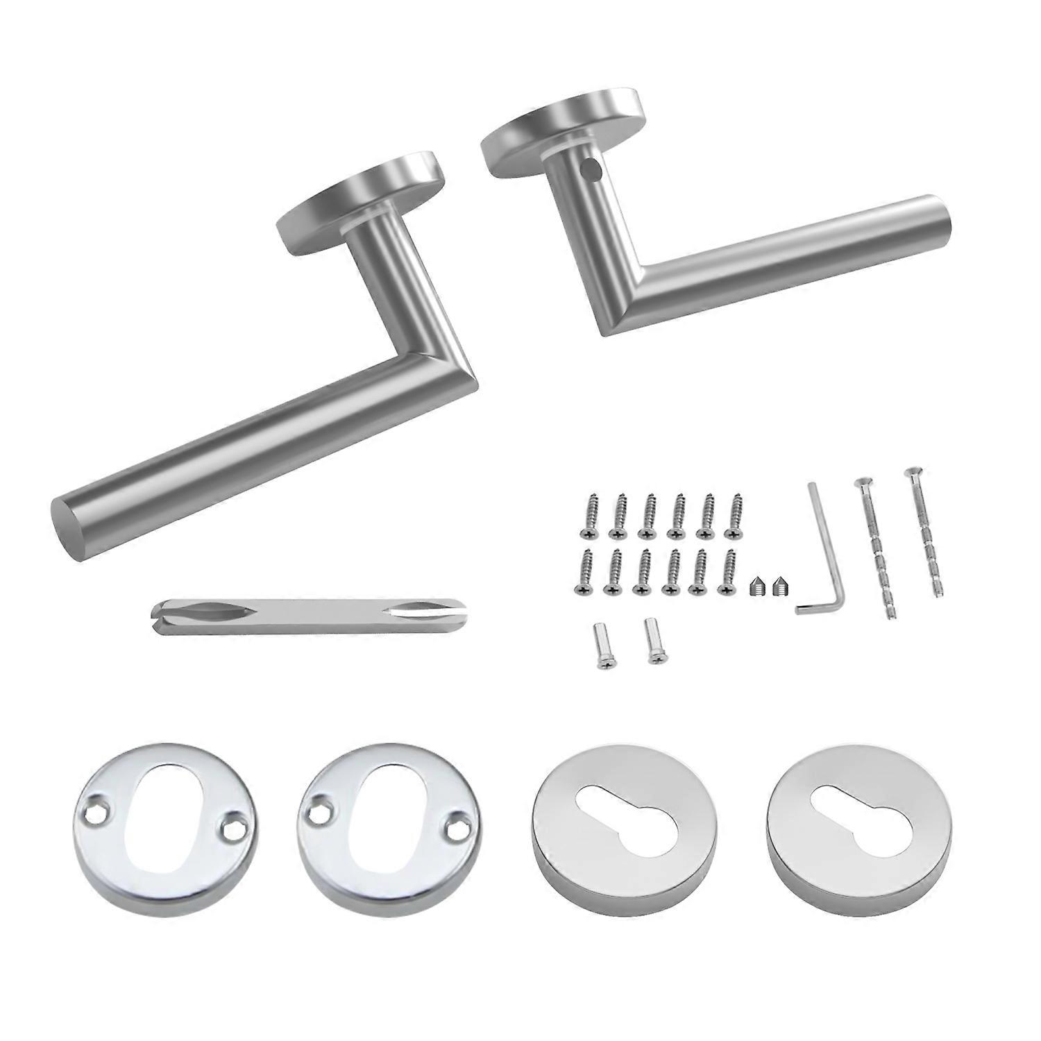 Intirilife Doorknob Set with Screws - Double-sided stainless steel door handle in silver - Door handle lever knob