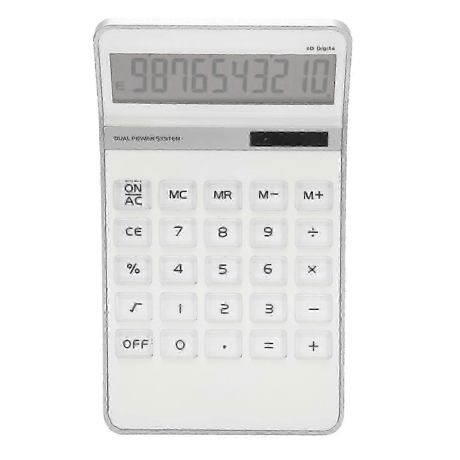 Calculator Solar Battery Powered Transparent Large Keys LCD Display Office Calculator White