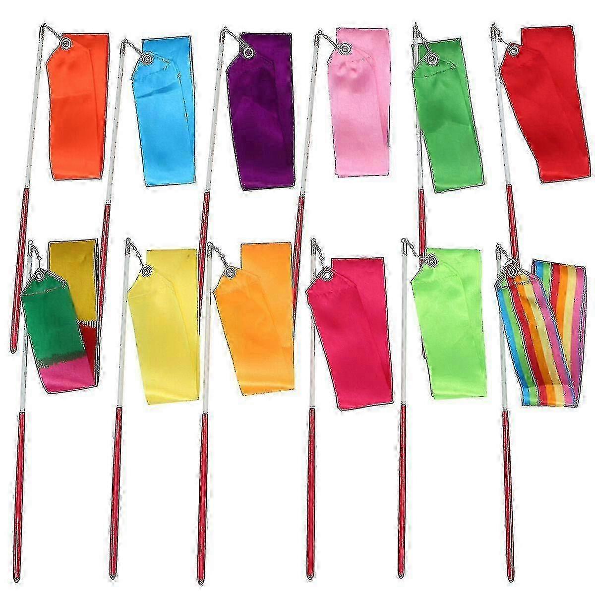 12pcs 2 Meters Rhythmic Art Gymnastics Ribbon With Stick Children Dancing Streamers Riband Rod For Gymnastics