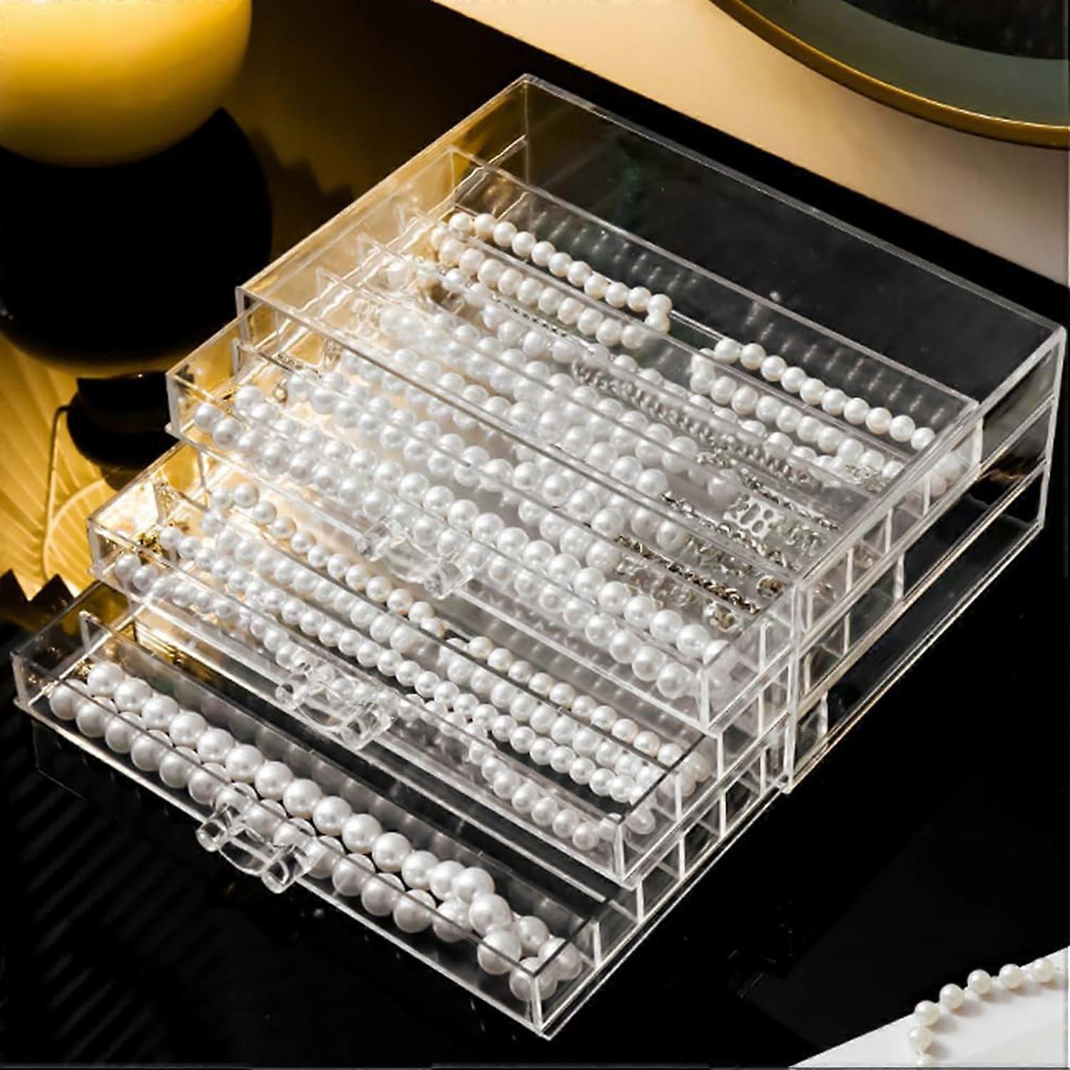 Acrylic Necklace Storage Box With Clear Drawers, Dustproof, 3Drawer Or 5Drawer, 18 Or 30 Compartments