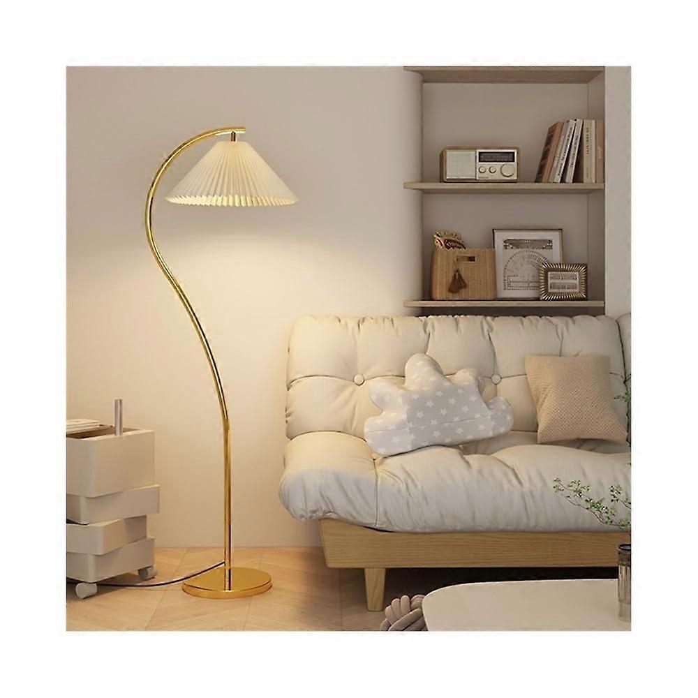 Standing Light Floor Lamp Golden Pole Body Iron Base Three Color Changing Light With Lampshade Living Room Floor Lamp