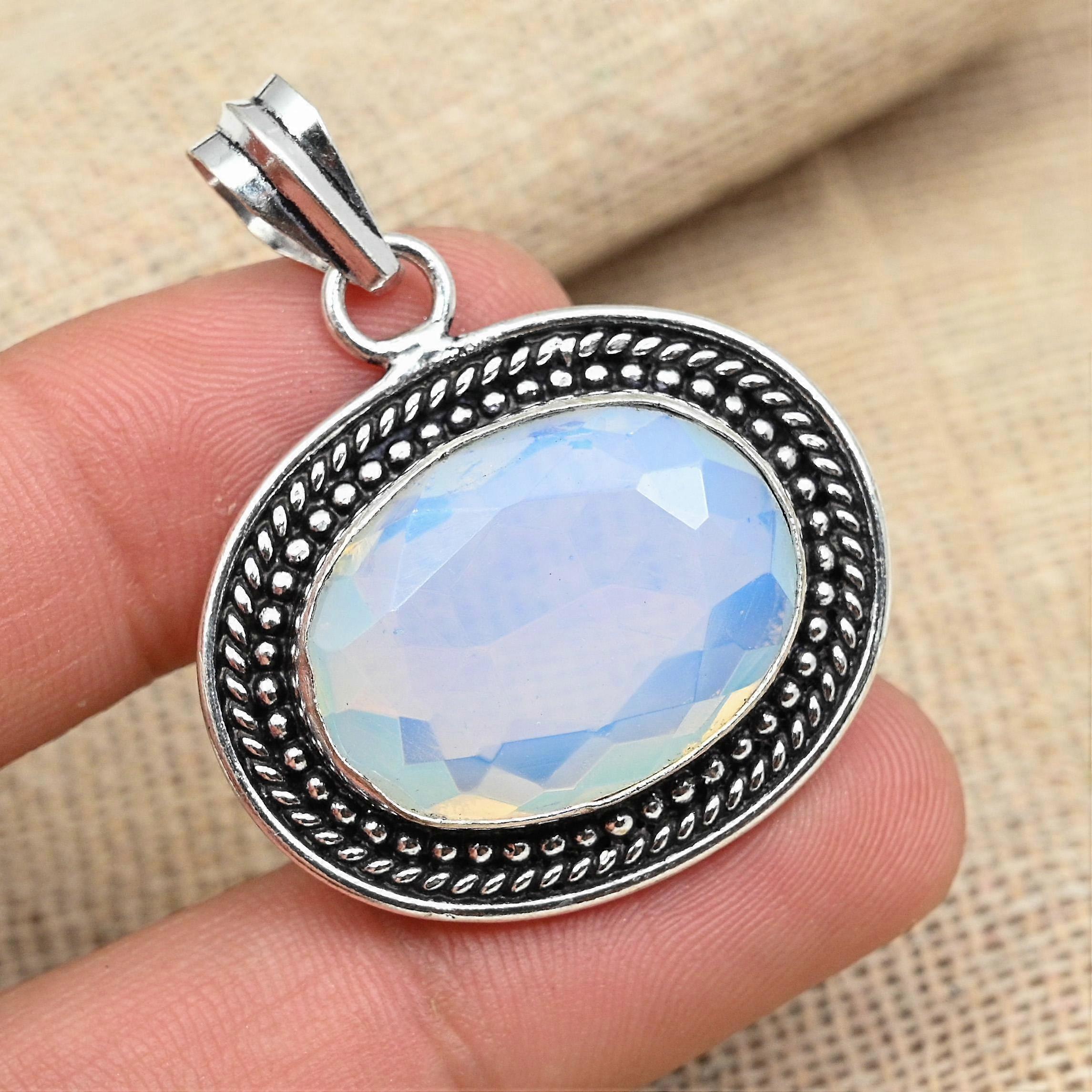 Ciondolo in argento sterling 925 con pietra preziosa opale lattea, fatto a mano, per donna