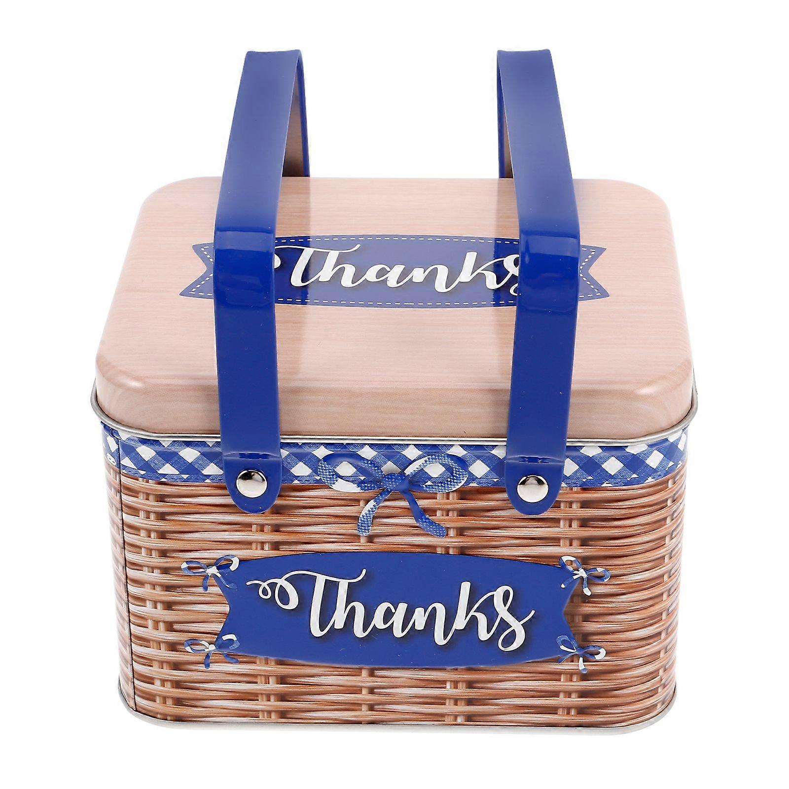 Rectangle Imitation Rattan Metal Cookie Tin Metal Cookie Tin Can with Handle