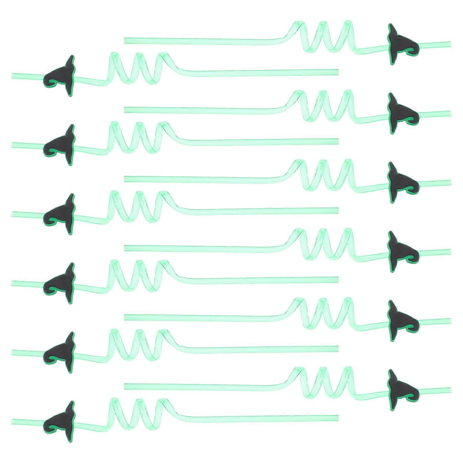 Halloween Beverage Straws Witch Hat Design for Drinks 12Pcs Green