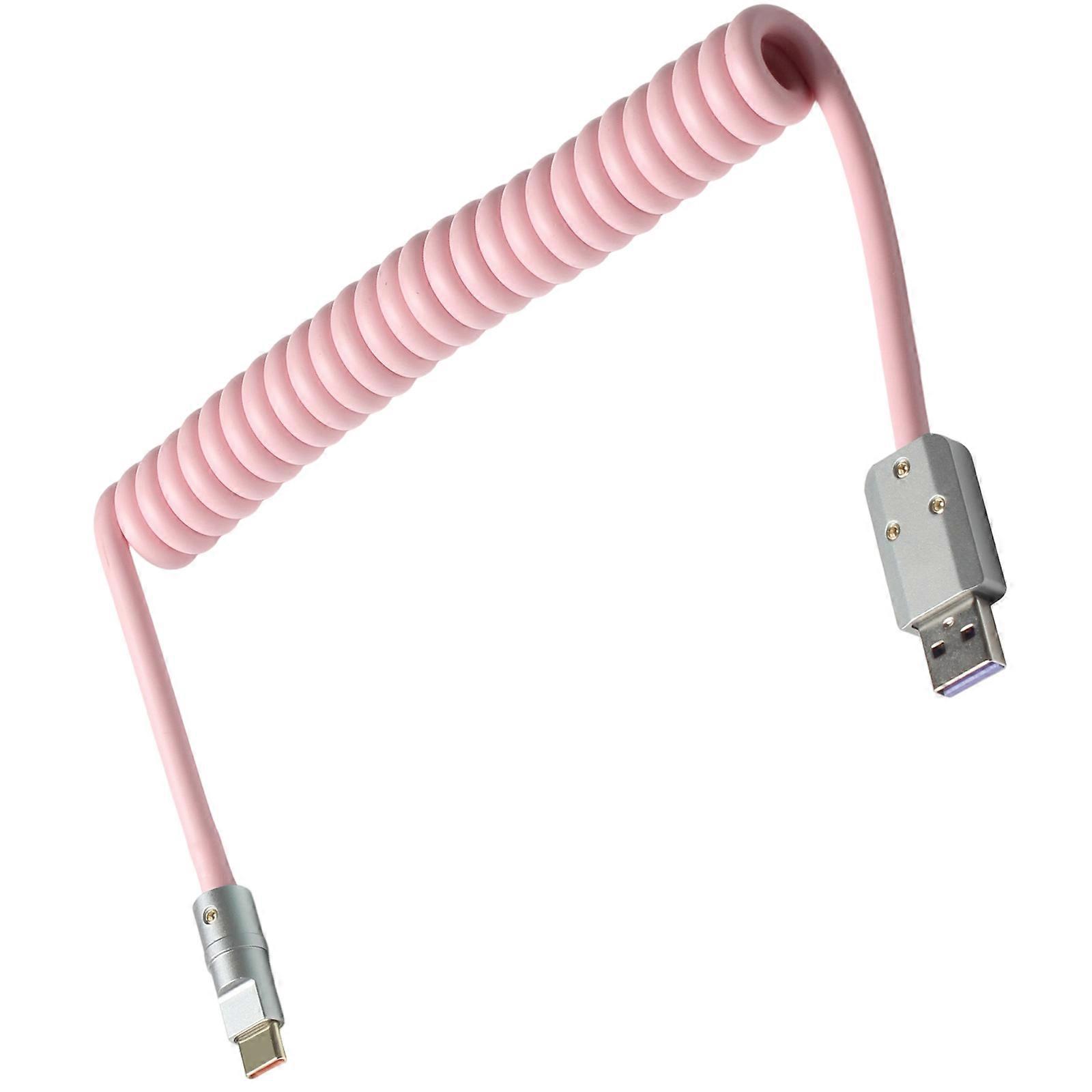 Fast Speed PD100W Charging Cord Spring Cable USB C Reinforced Construction Wide Compatibility Multiple Devices  pink