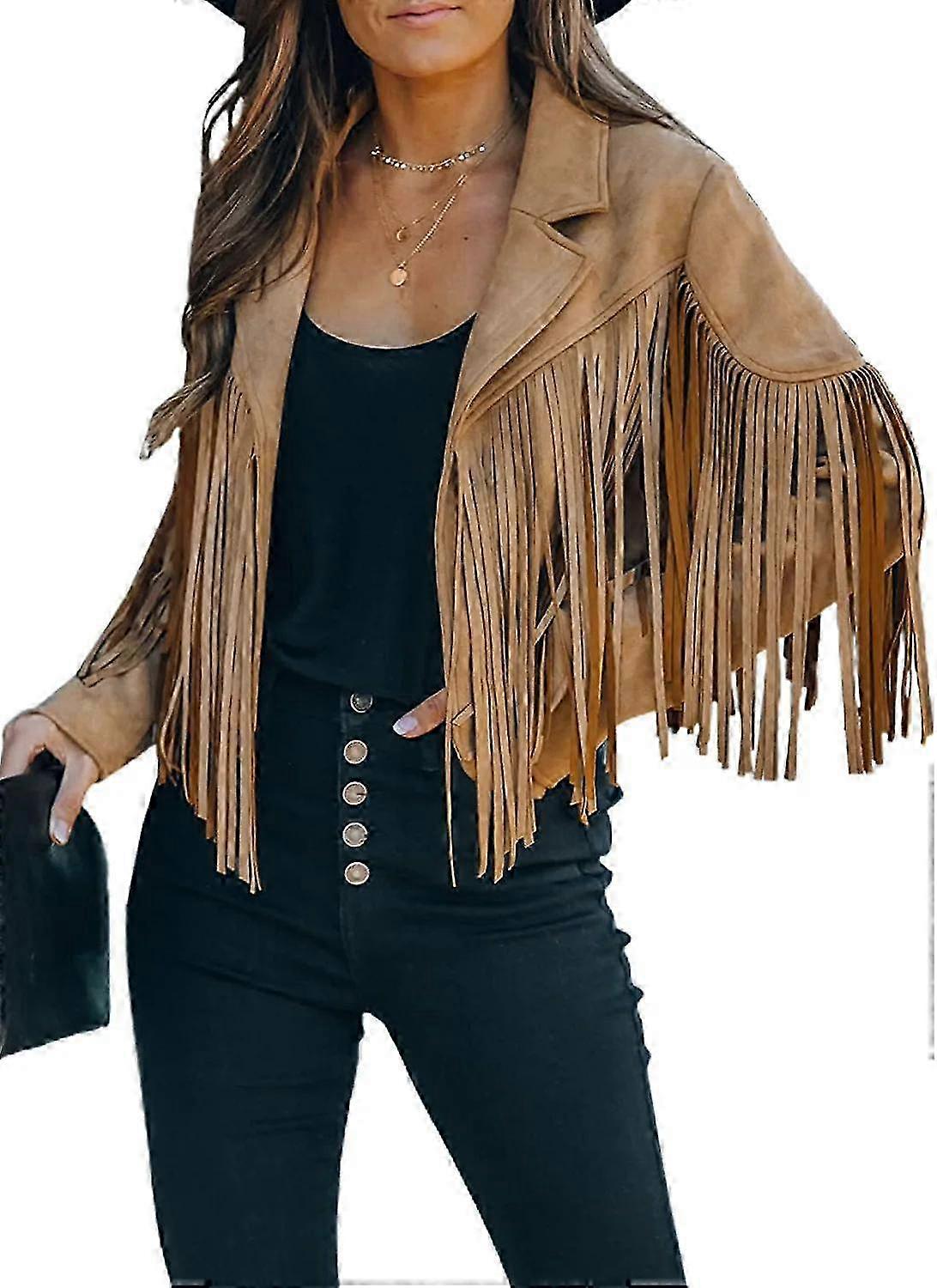 Women's Tassel Jacket with Lapel Collar and Cropped Style