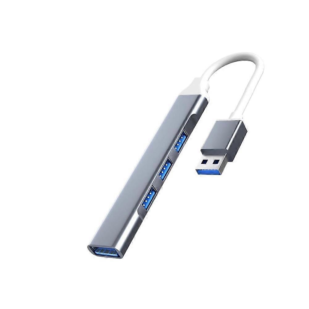 Compact Gray 4-Port USB 2.0 Hub with Type-C Connector for Laptop Tablet and Phone Expansion