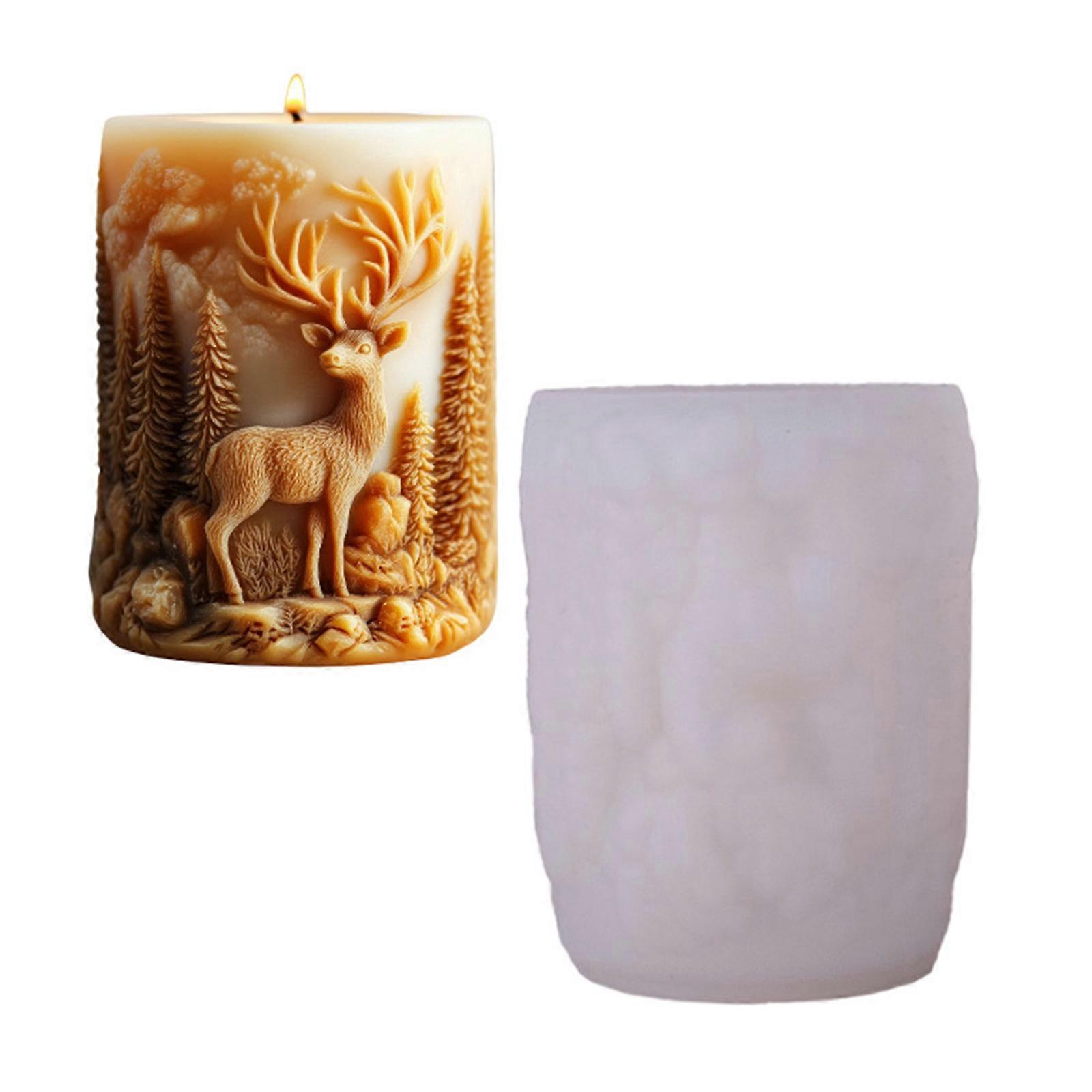 Silicone Cylinder Candle Making Mold with Christmas Embossed Deer Forest Pattern Creative DIY Projects And Workshop Use Multicolor